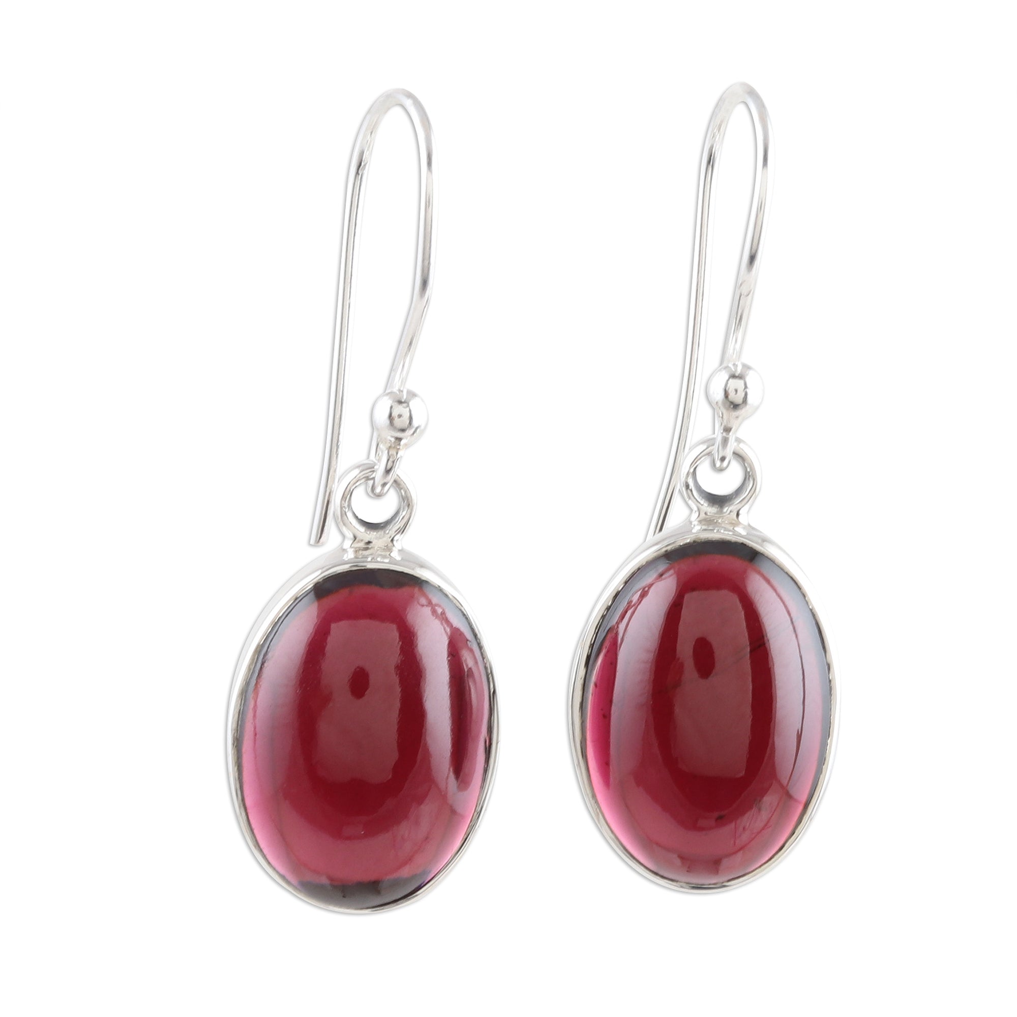 Premium Oval Embers Garnet Dangle Earrings - Handcrafted Sterling Silver