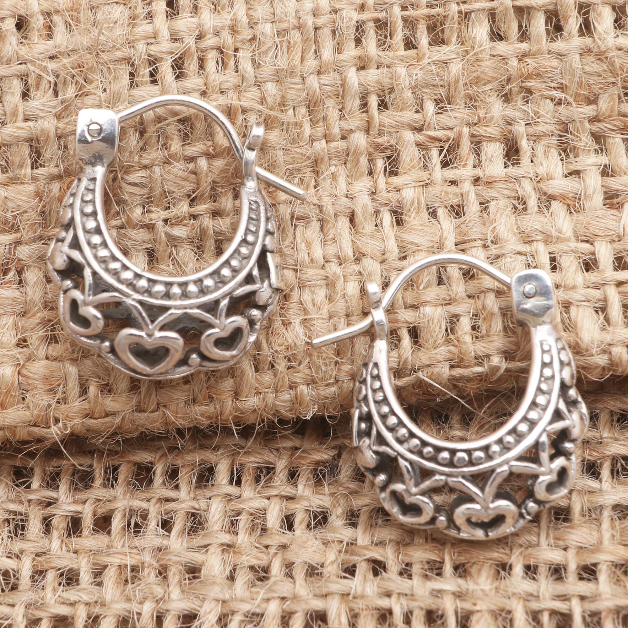 Premium Romantic Heart Sterling Silver Hoop Earrings