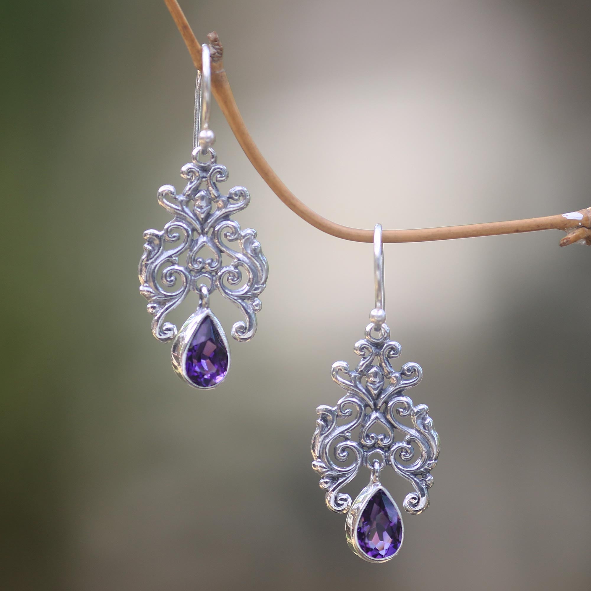 Premium Purple Forest Artisan Amethyst Dangle Earrings – Sterling Silver Elegance