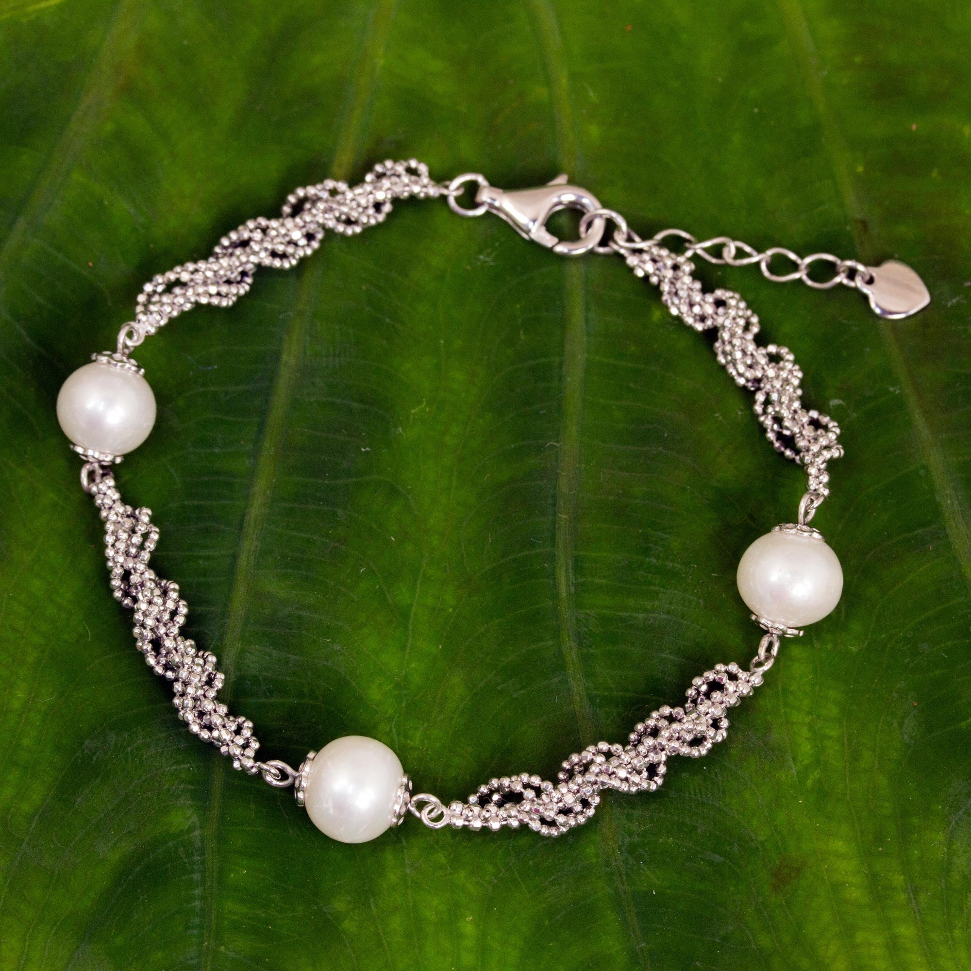 Premium White Jasmine Trio Bracelet – Cultured Pearls & Sterling Silver