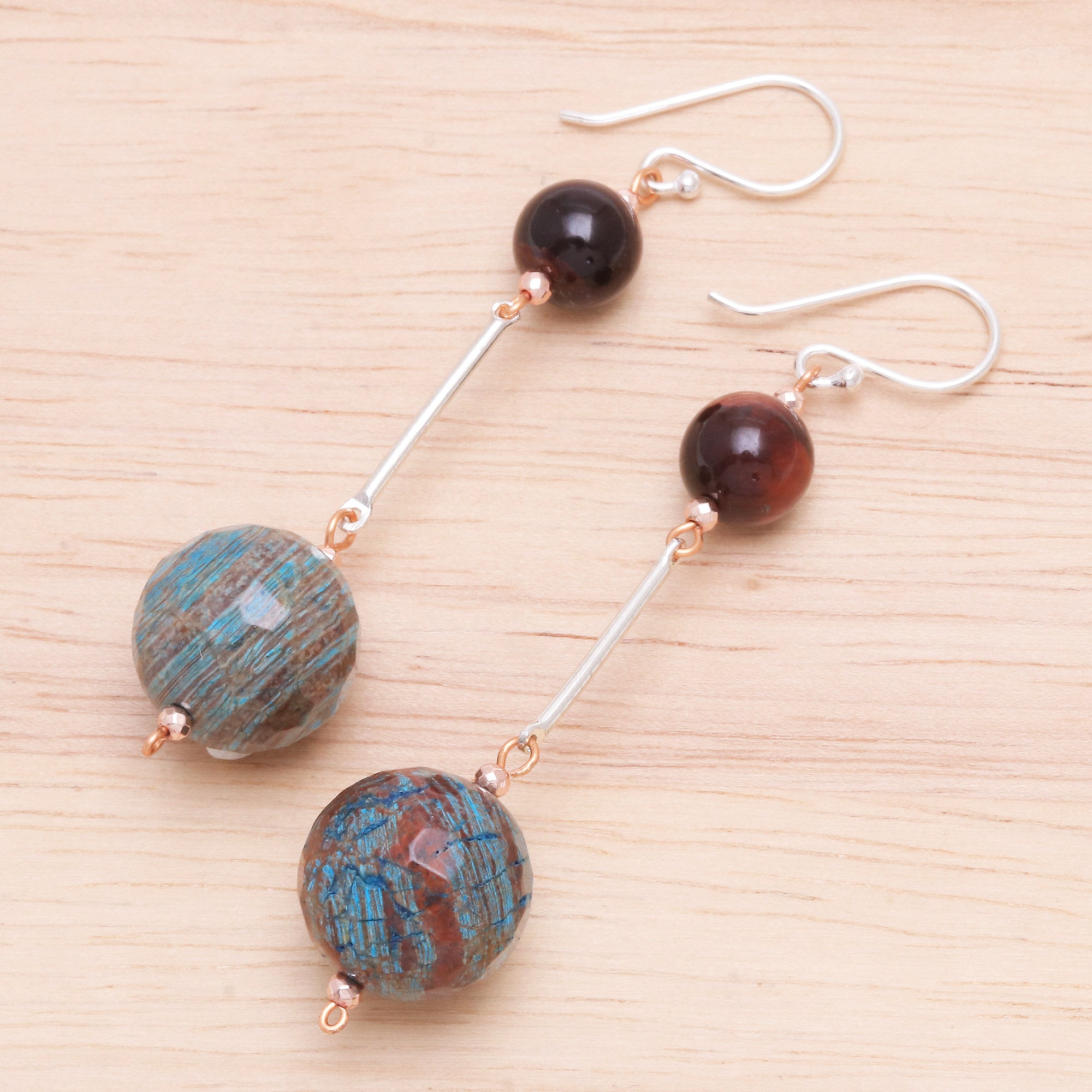 Premium Earthly Love Jasper and Tiger's Eye Dangle Earrings - Handcrafted Elegance