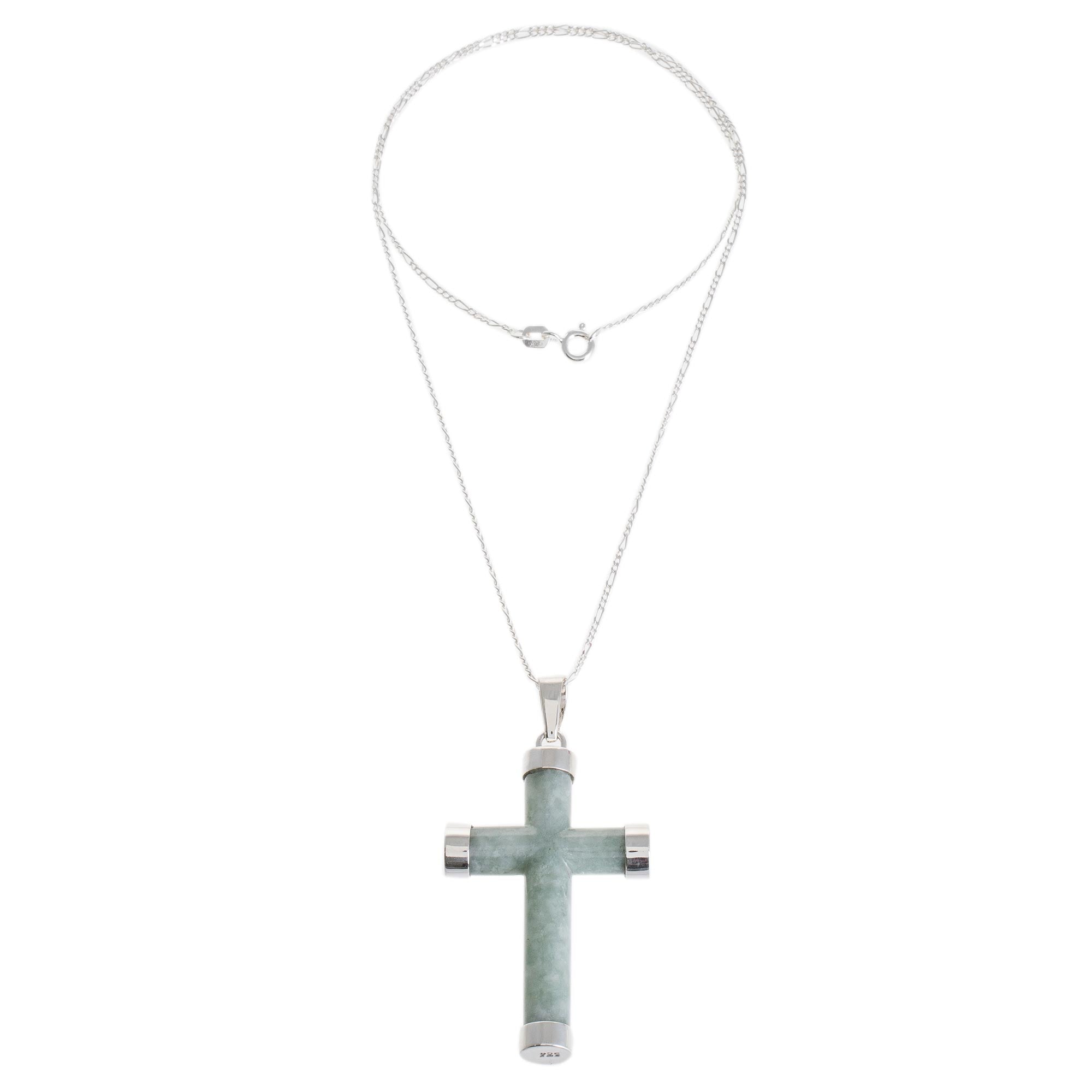 Premium Mayan Cross Necklace - Sterling Silver & Jade