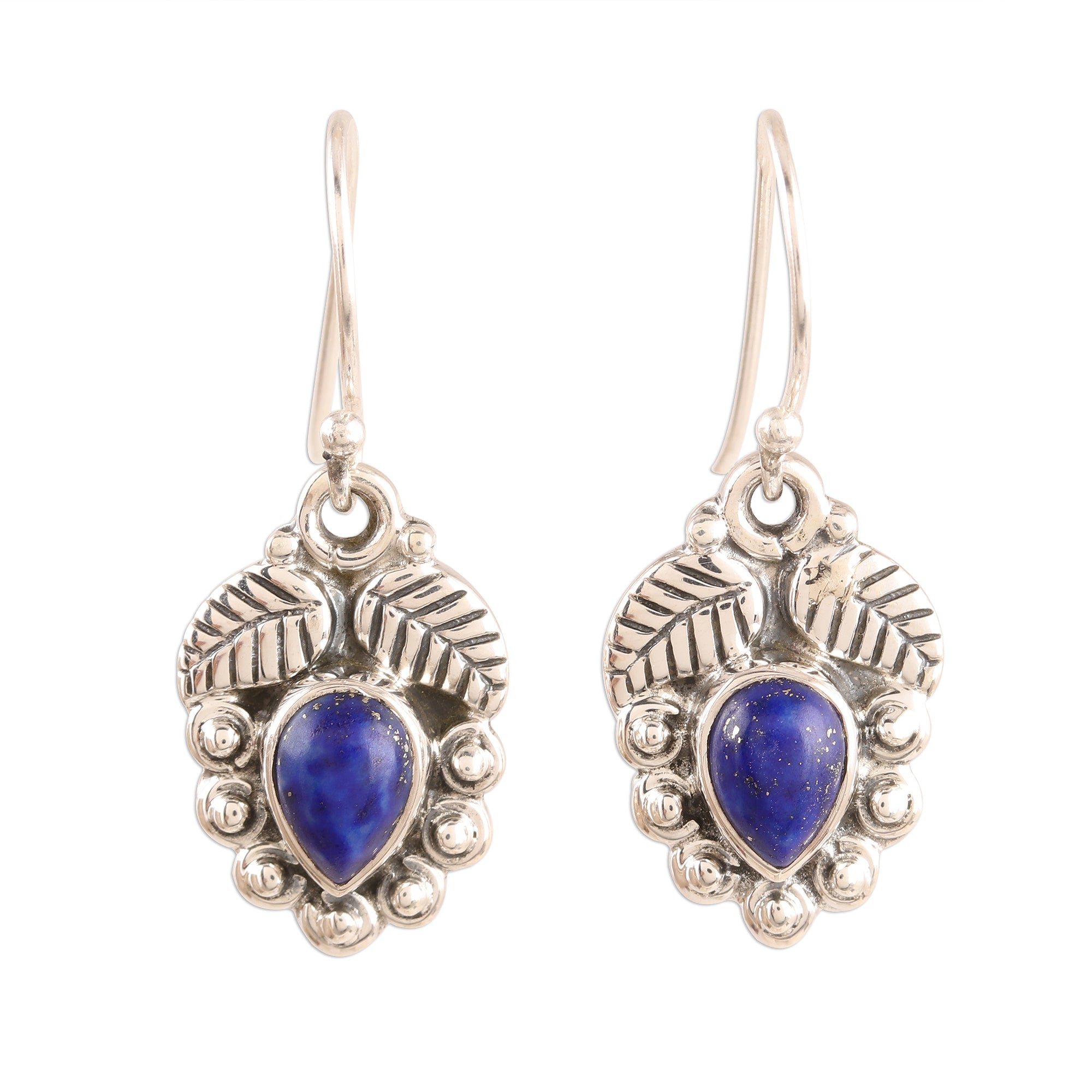 Premium Lapis Lazuli Leaf Dangle Earrings – Handcrafted Sterling Silver Jewelry from India