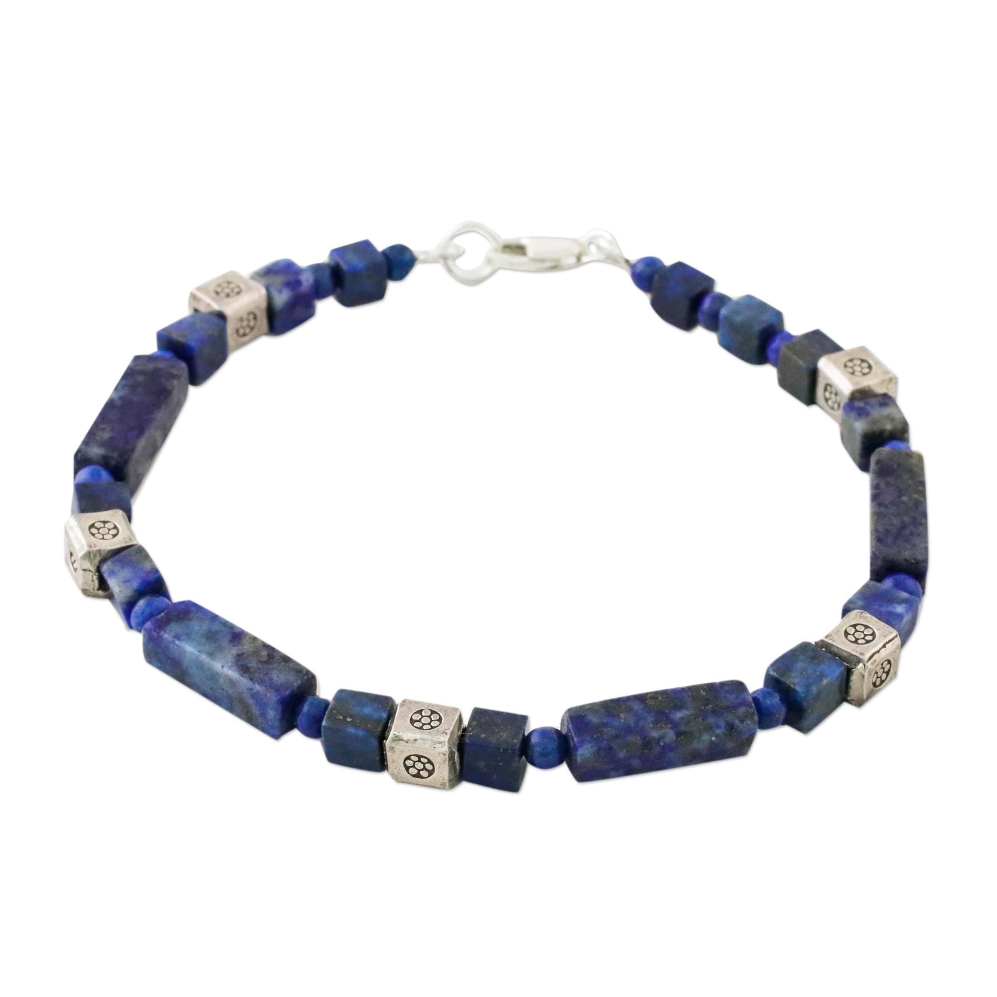 Premium Indigo Dream Lapis Lazuli & Silver Beaded Bracelet – Handcrafted in Thailand