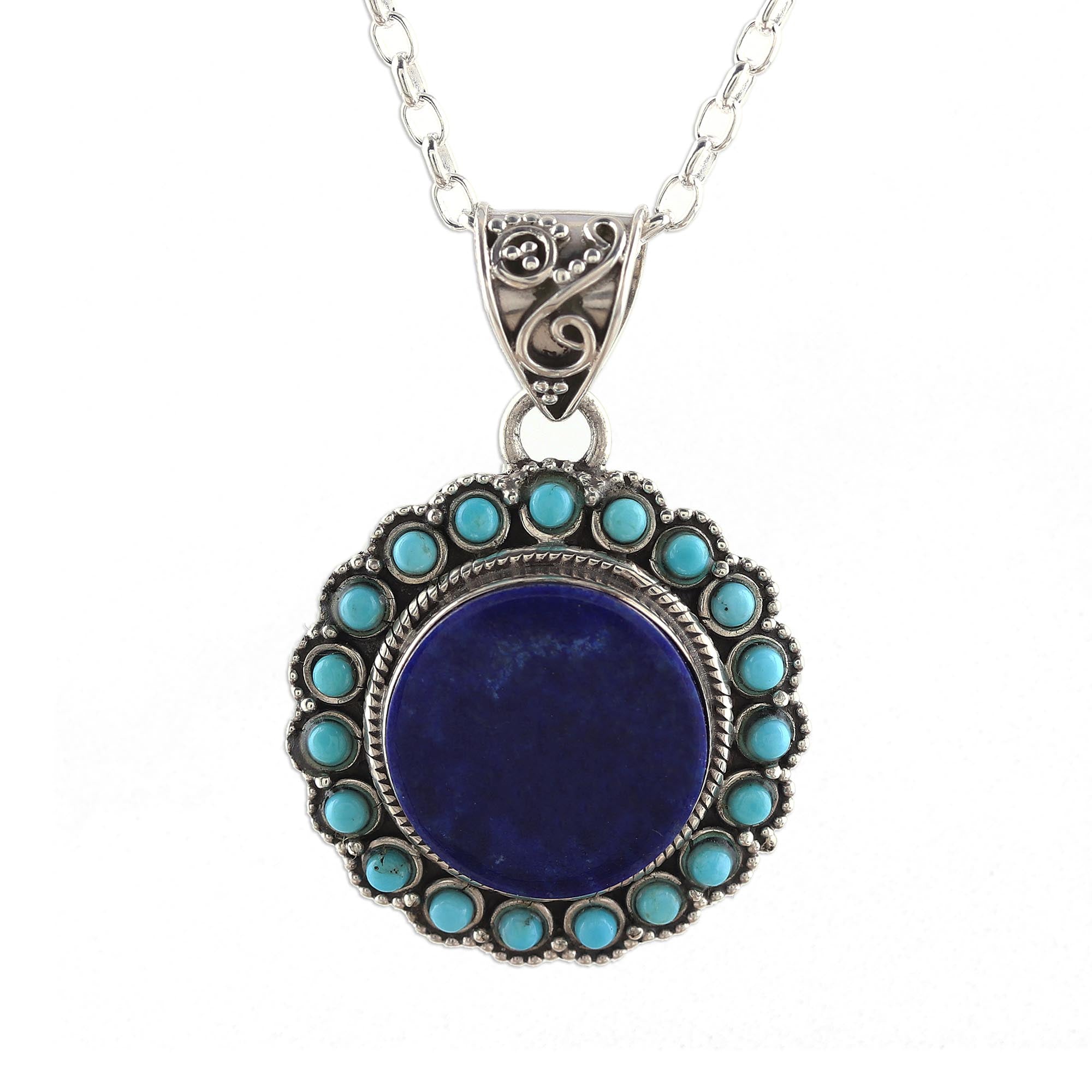 Premium Glamorous Bloom Lapis Lazuli & Turquoise Pendant Necklace