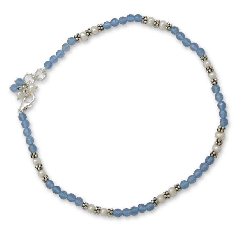 Premium Sky Pearl Anklet - Elegant Blue Chalcedony & Cultured Pearl Design