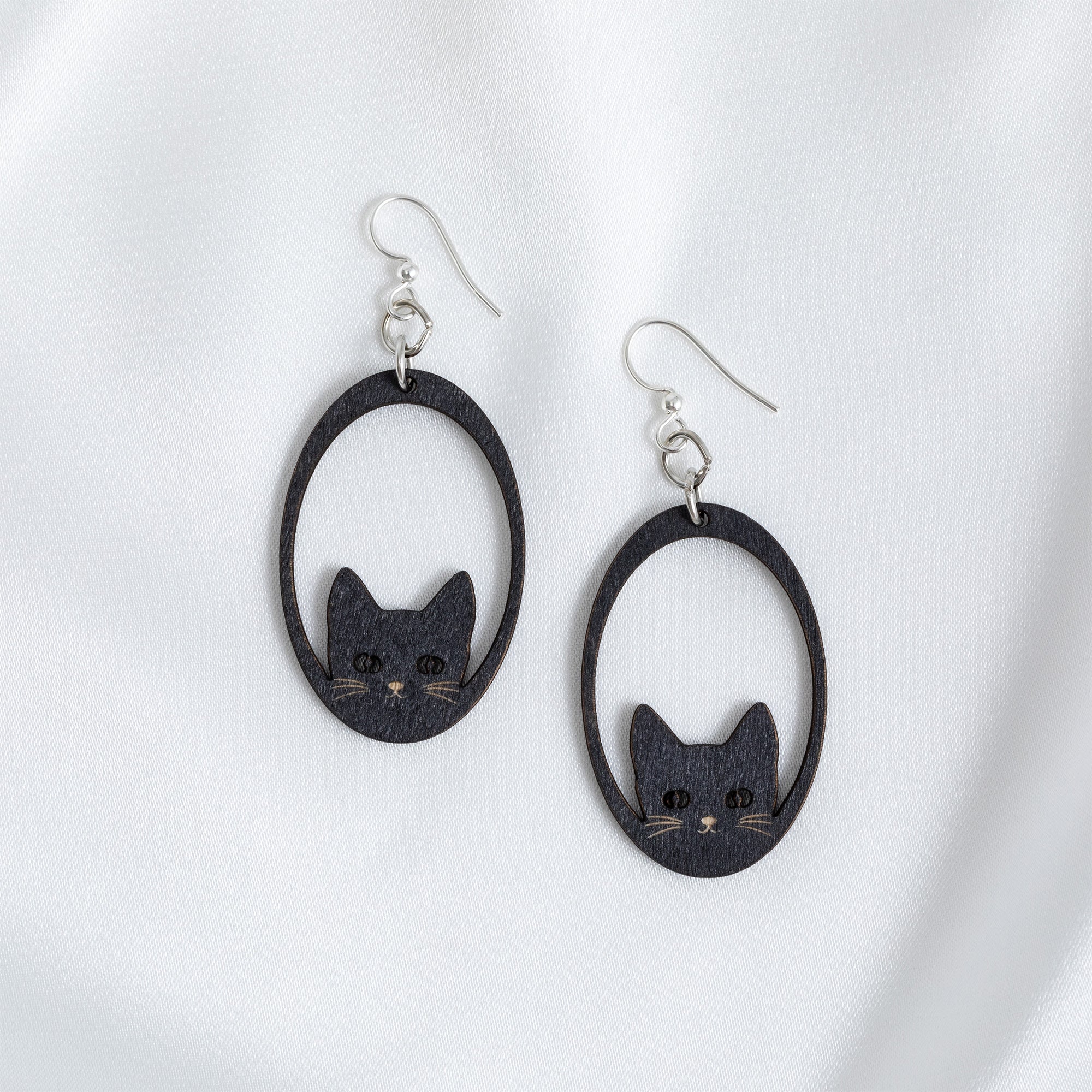 Premium Sneaky Black Cat Wooden Earrings - Eco-Friendly & Stylish