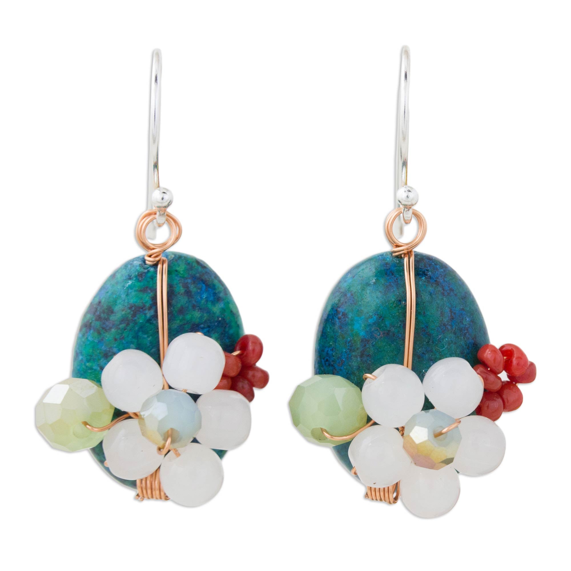 Premium Garden Bliss Teal Multi-Gem Earrings - Handmade in Thailand