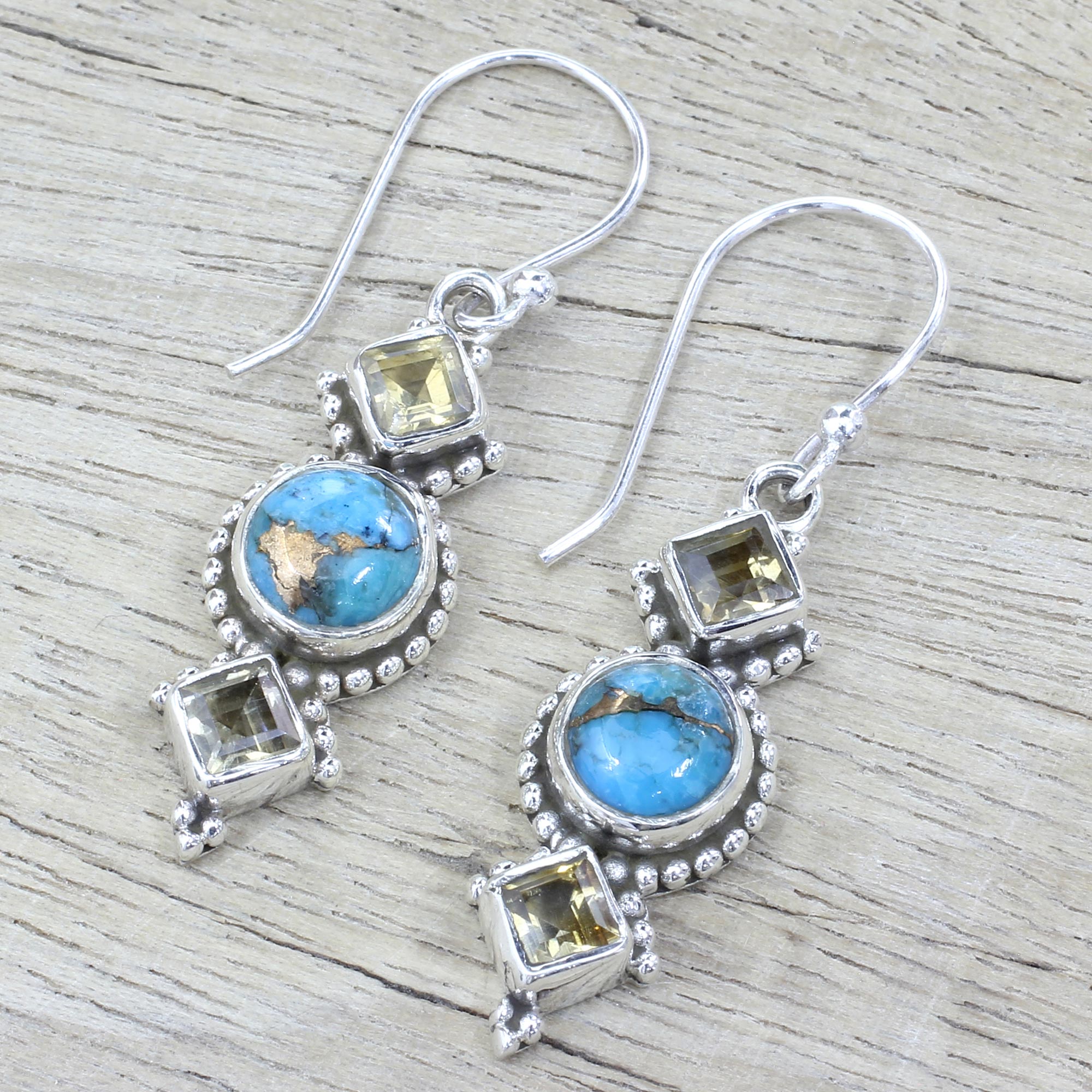 Premium Seashore Radiance Citrine & Silver Dangle Earrings - Handcrafted in India