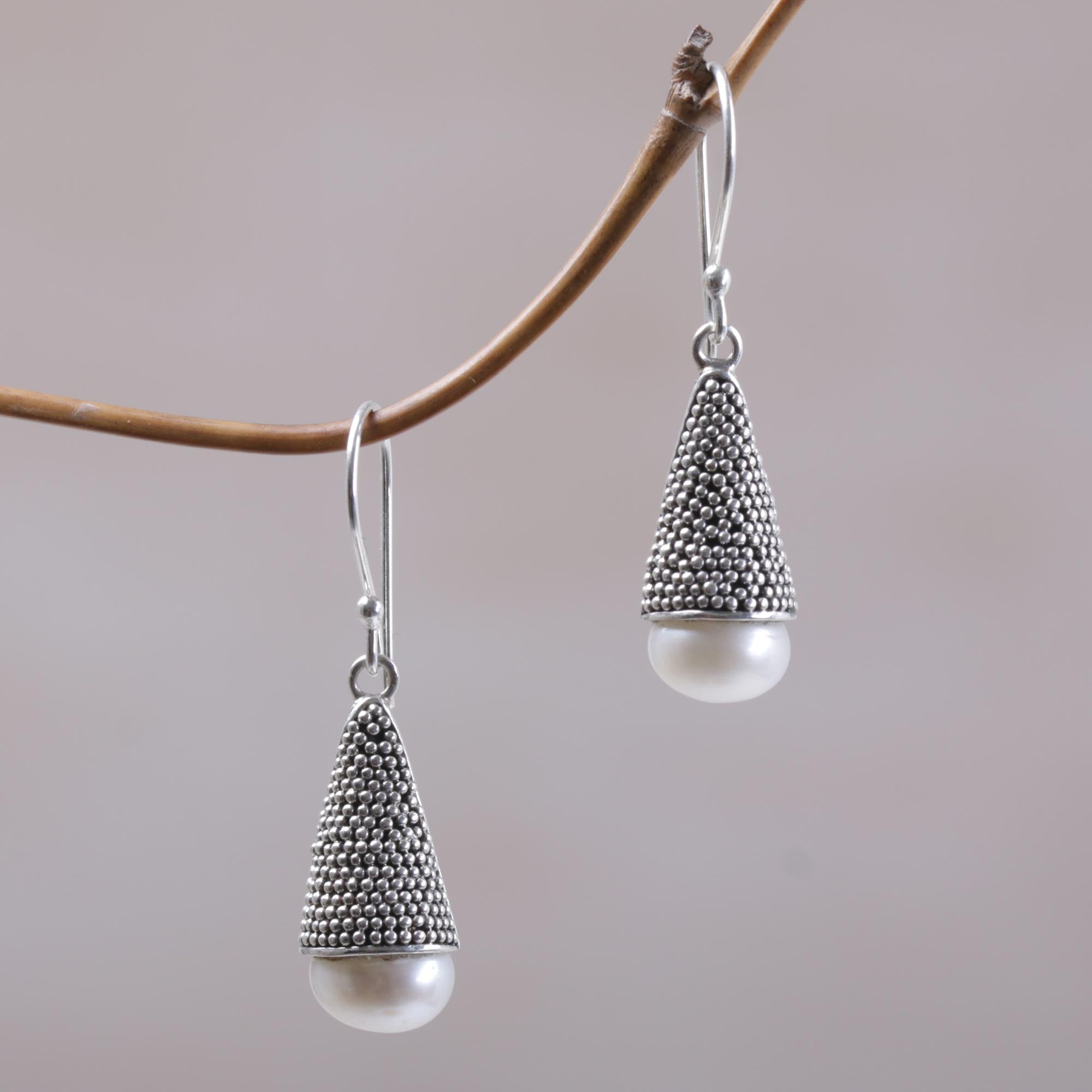 Premium Moonlight Cones Earrings: Indonesian Cultured Pearl & Sterling Silver