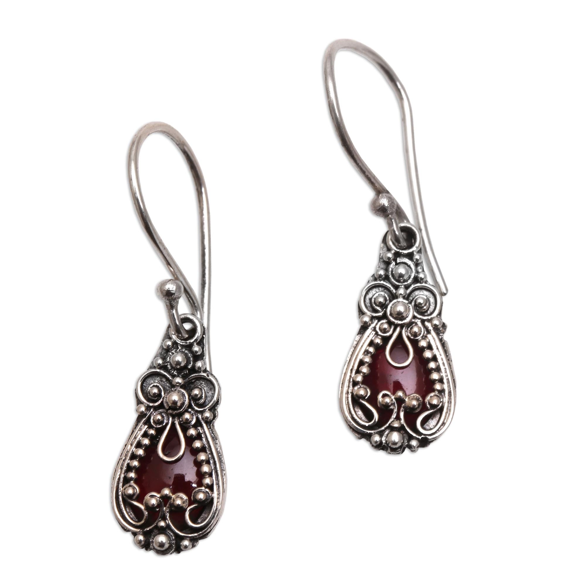 Premium Red Blossoms Garnet Earrings - Handmade Sterling Silver