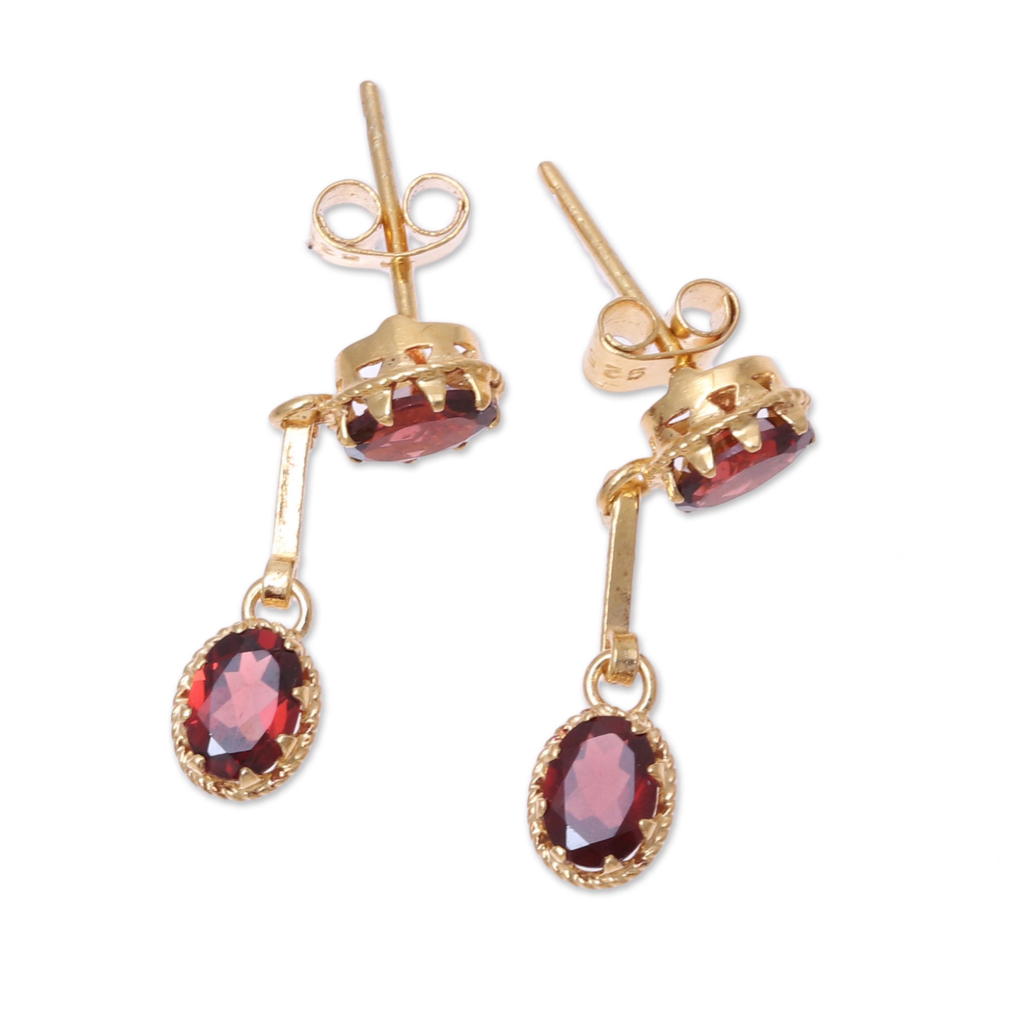 Premium Gold Plated Garnet Dangle Earrings - Handcrafted in India