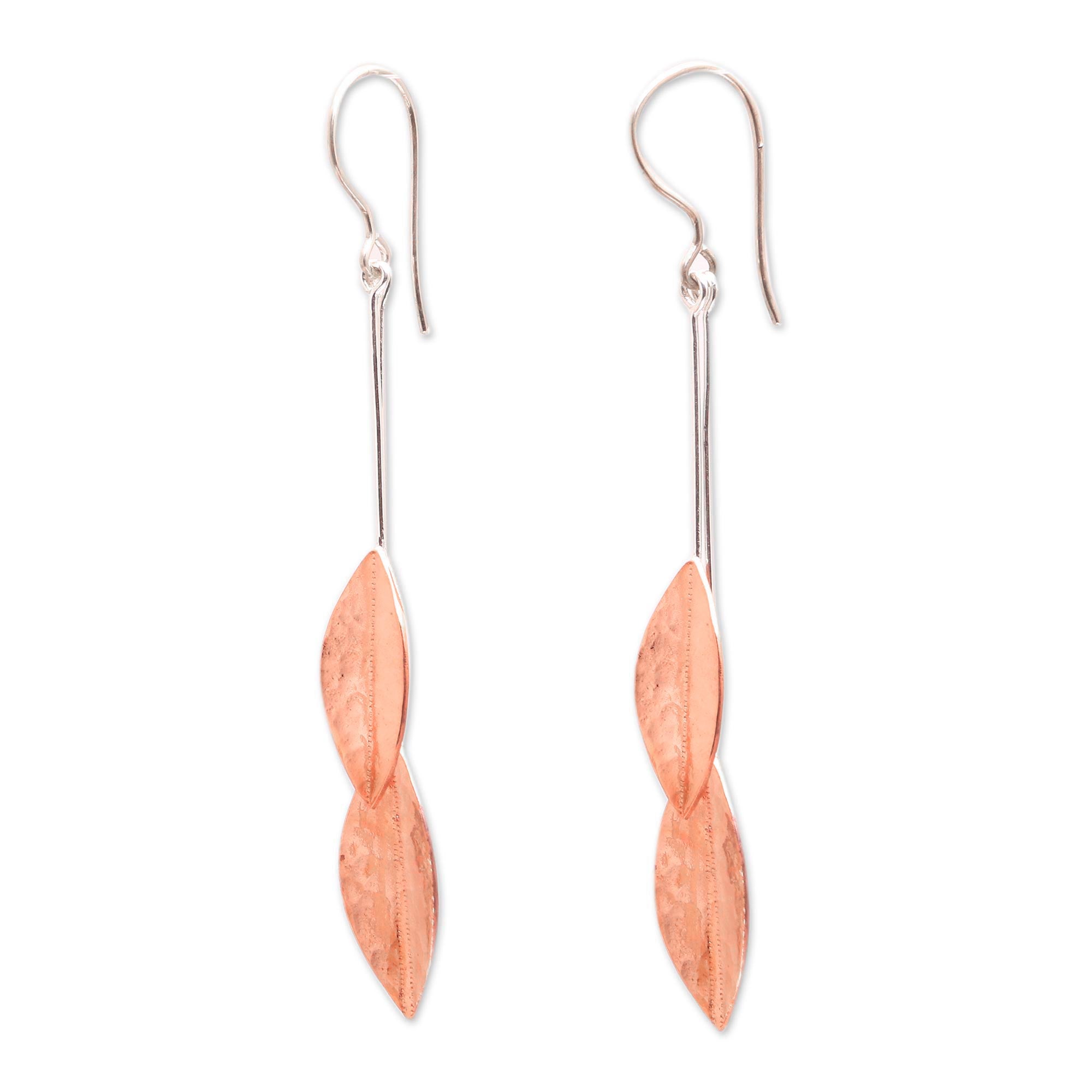 Premium Rose Gold Accent Sterling Silver Leaf Dangle Earrings