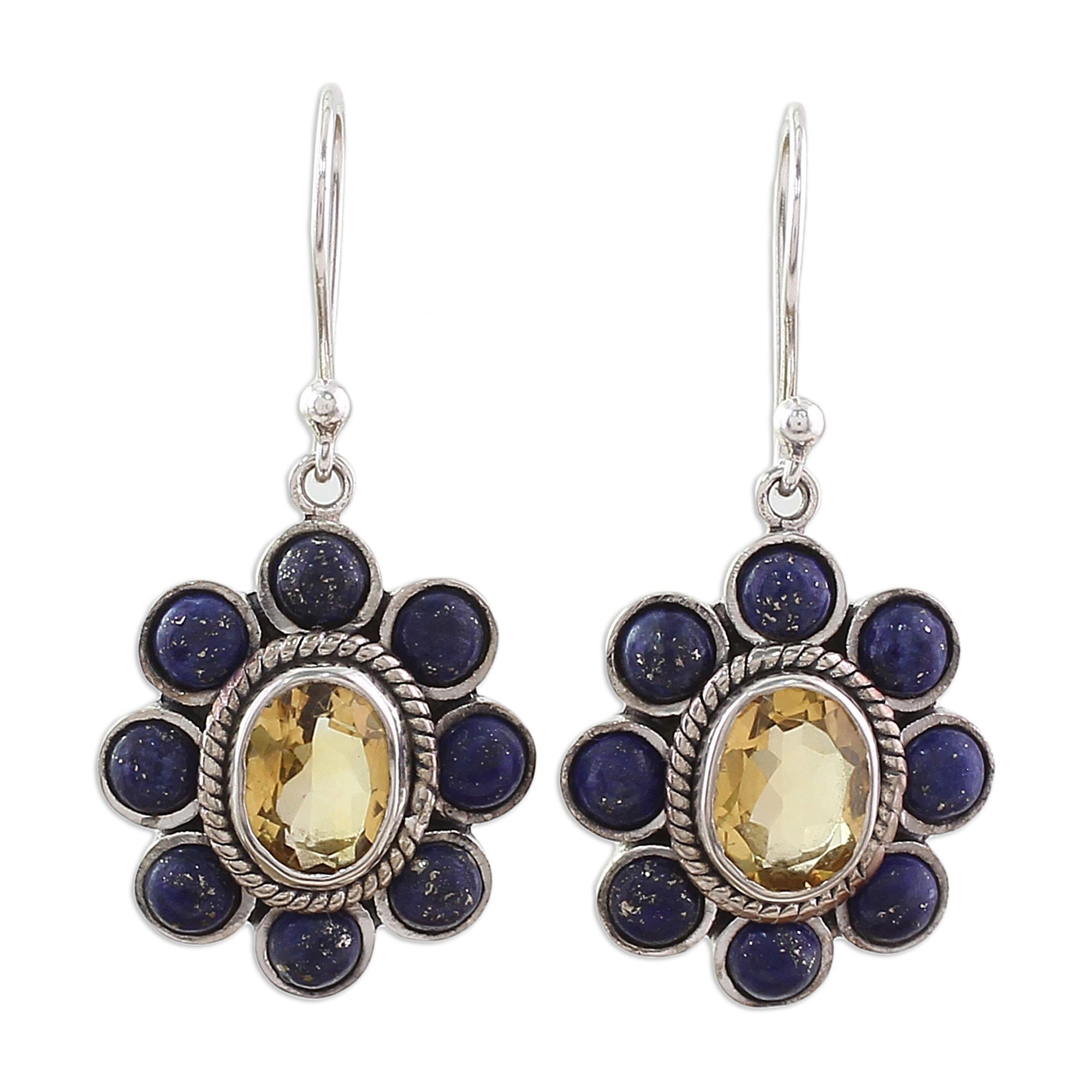 Premium Citrine & Lapis Lazuli Dangle Earrings – Handmade in India