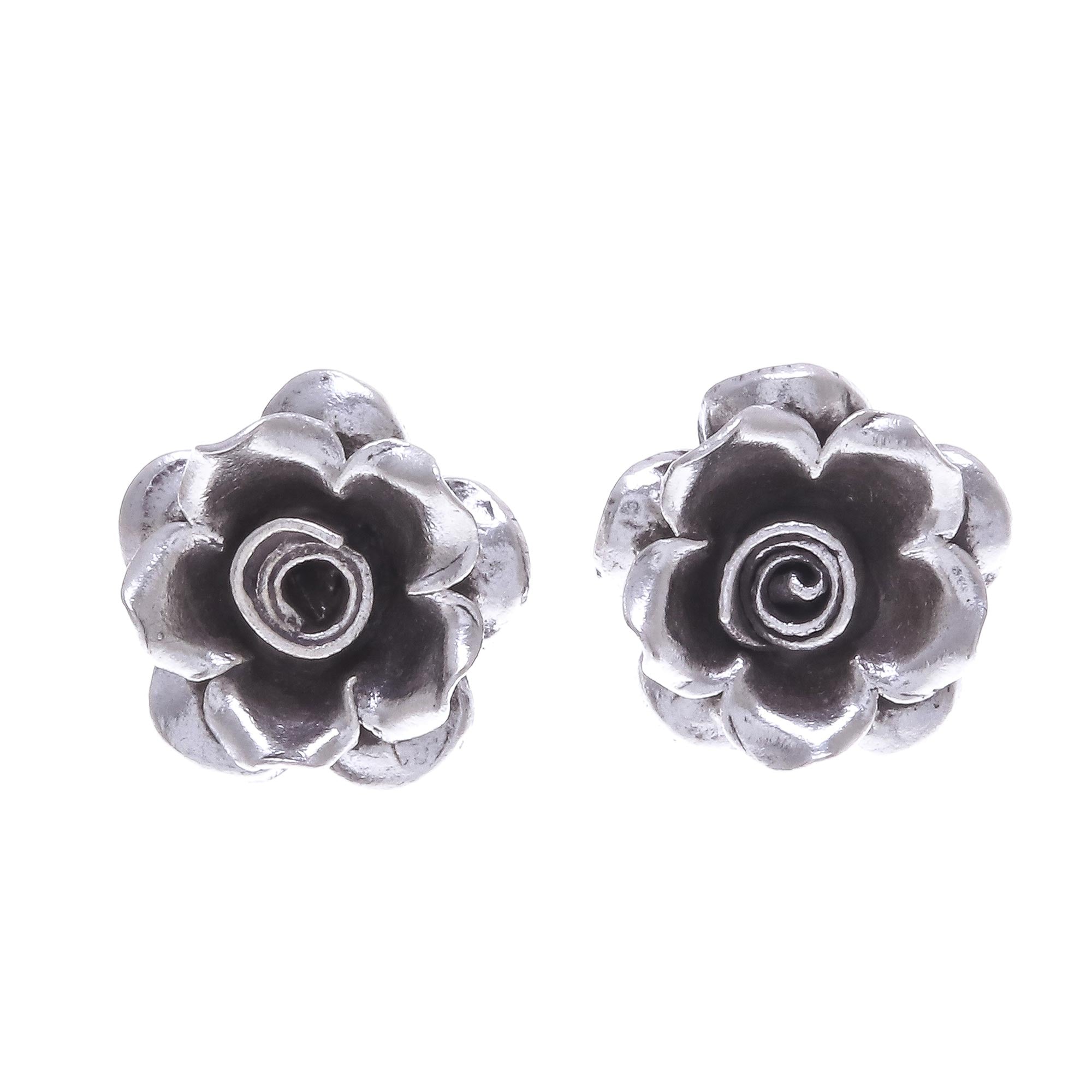 Premium Karen Hill Tribe Silver Rose Button Earrings