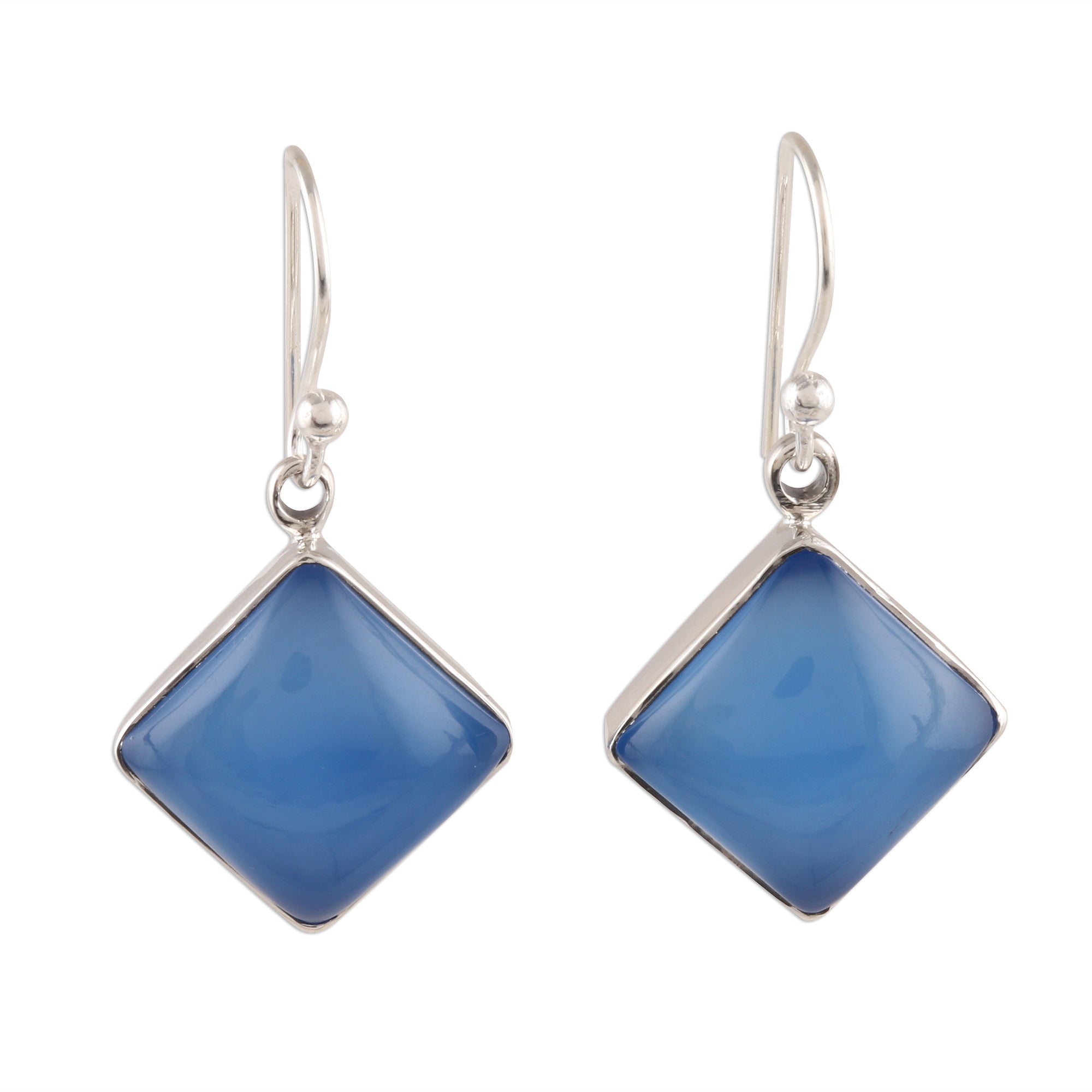 Premium Sky Squares Blue Chalcedony Dangle Earrings – Handcrafted in India