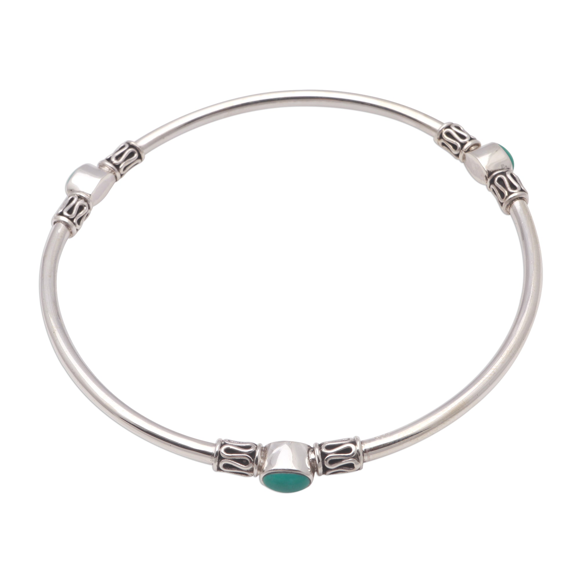 Premium Natural Turquoise Bangle Bracelet – Harmony of Three from Bali