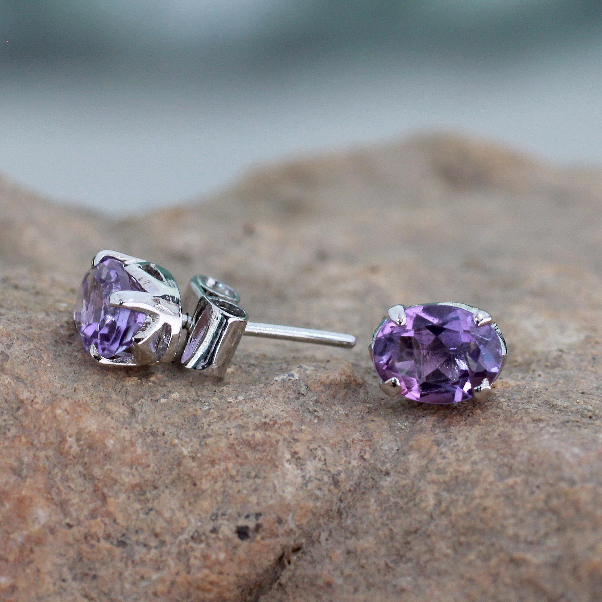 Premium Handcrafted Amethyst Sterling Silver Stud Earrings