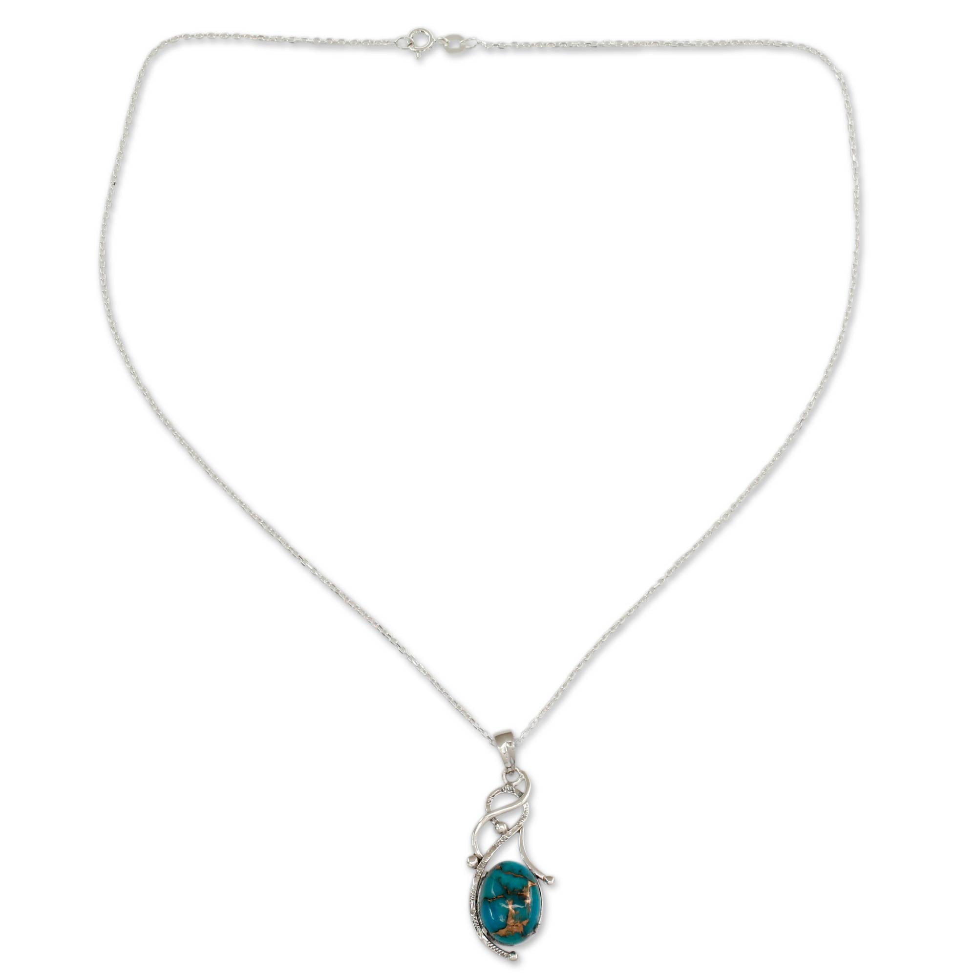 Premium Sky Whisper Blue Composite Turquoise Sterling Silver Necklace - Handcrafted in India