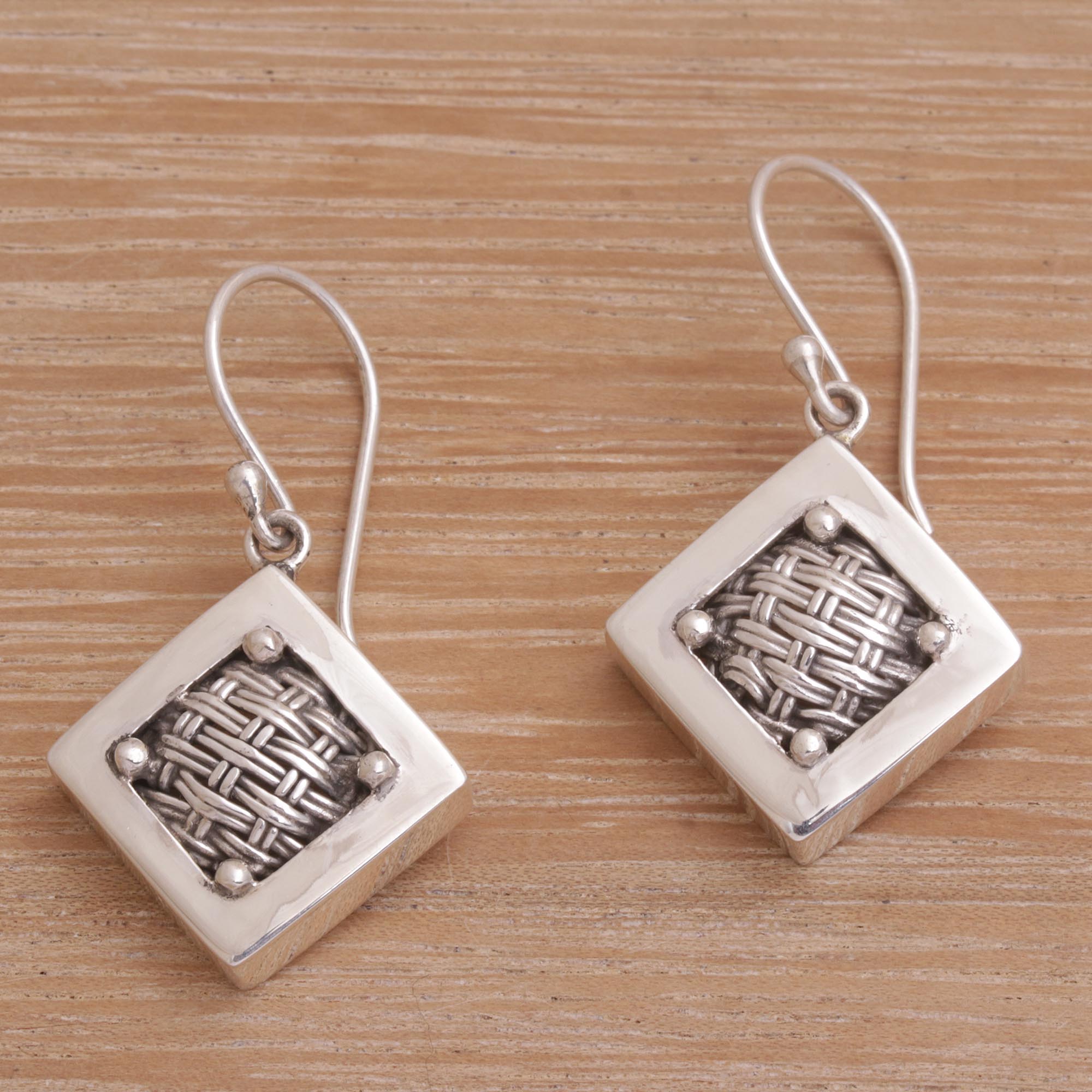 Premium Handwoven Ketupats Sterling Silver Diamond Dangle Earrings