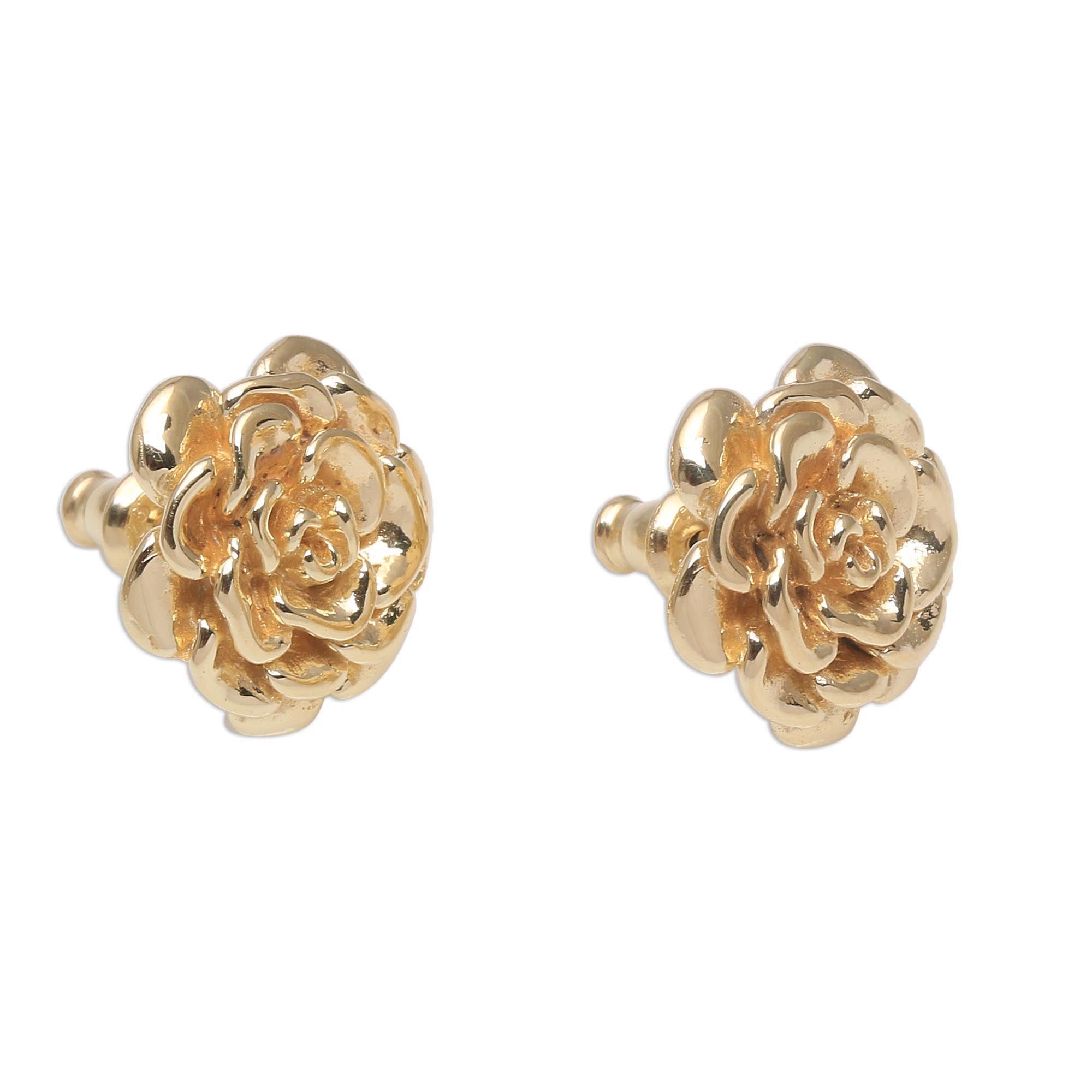 Premium Blooming Rose 18k Gold Plated Sterling Silver Stud Earrings – Elegant & Timeless