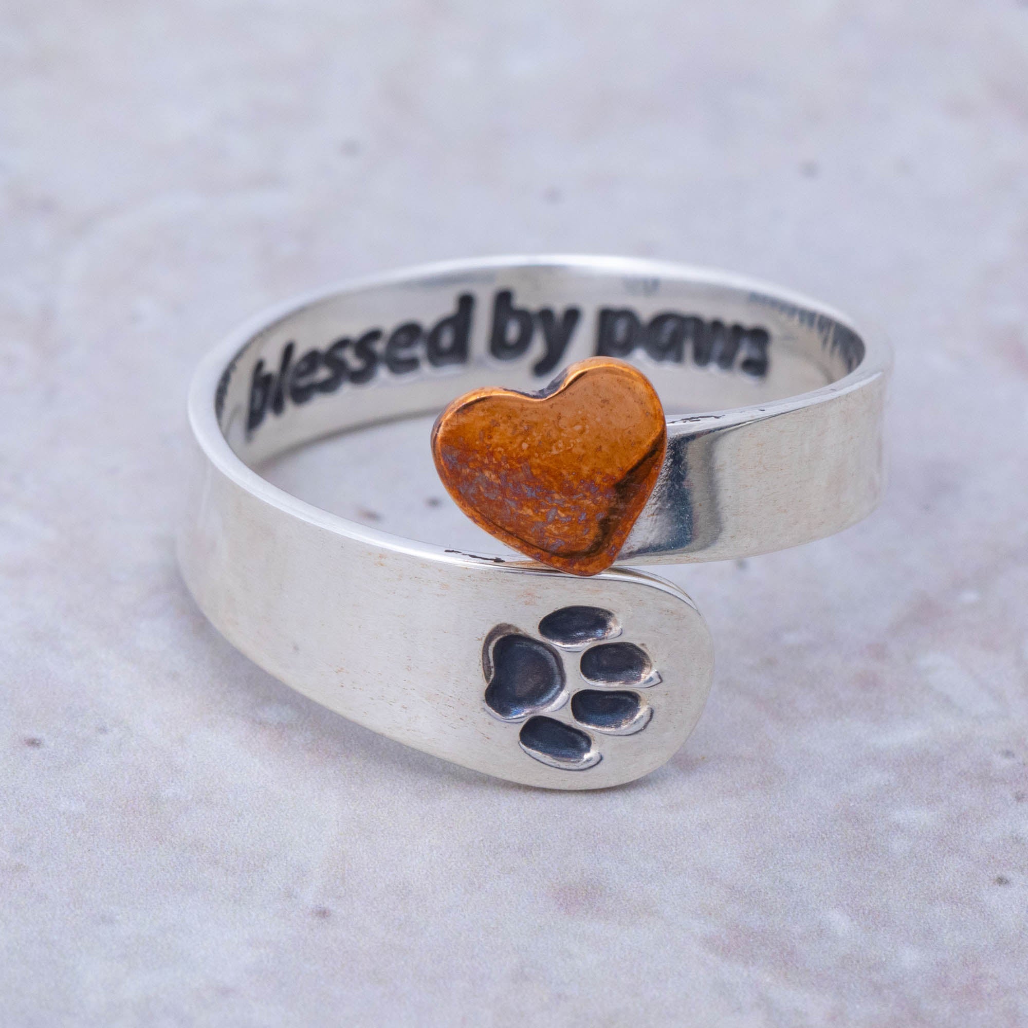 Premium Sterling Silver 'Blessed by Paws' Adjustable Ring