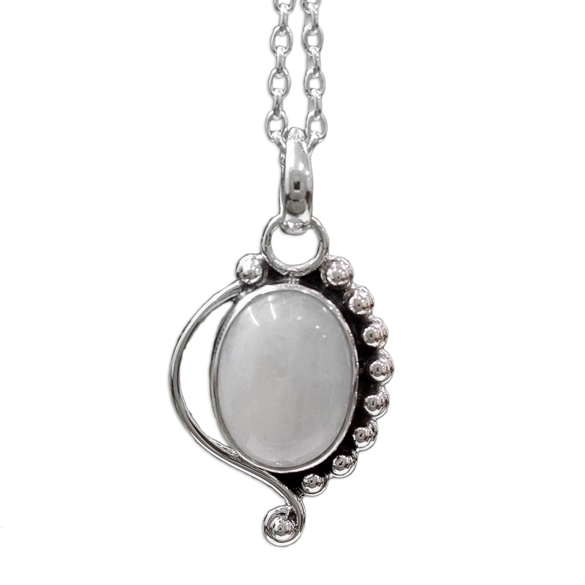 Premium Indian Paisley Moonstone Pendant Necklace - Sterling Silver