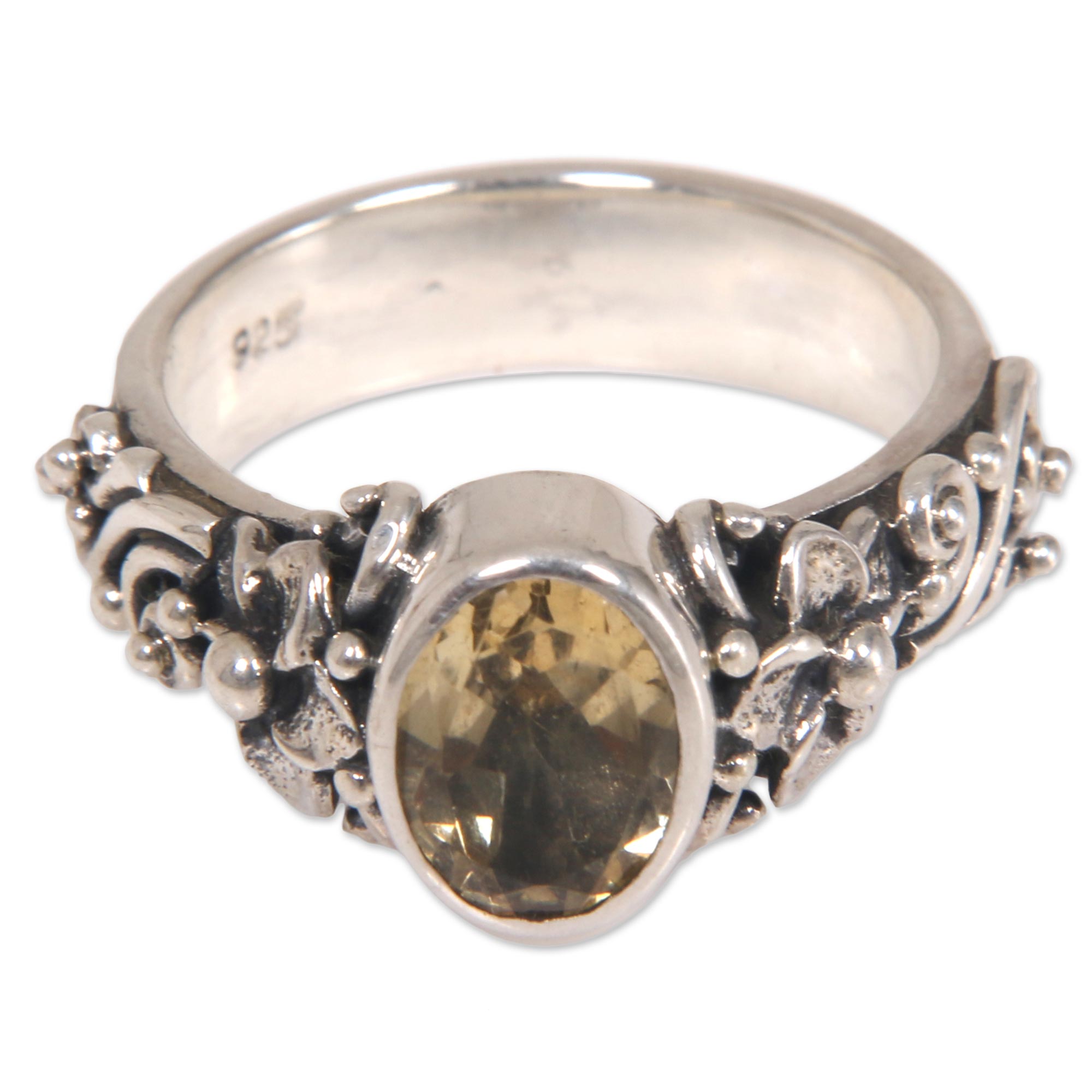 Premium Sterling Silver Citrine Cocktail Ring with Floral Design