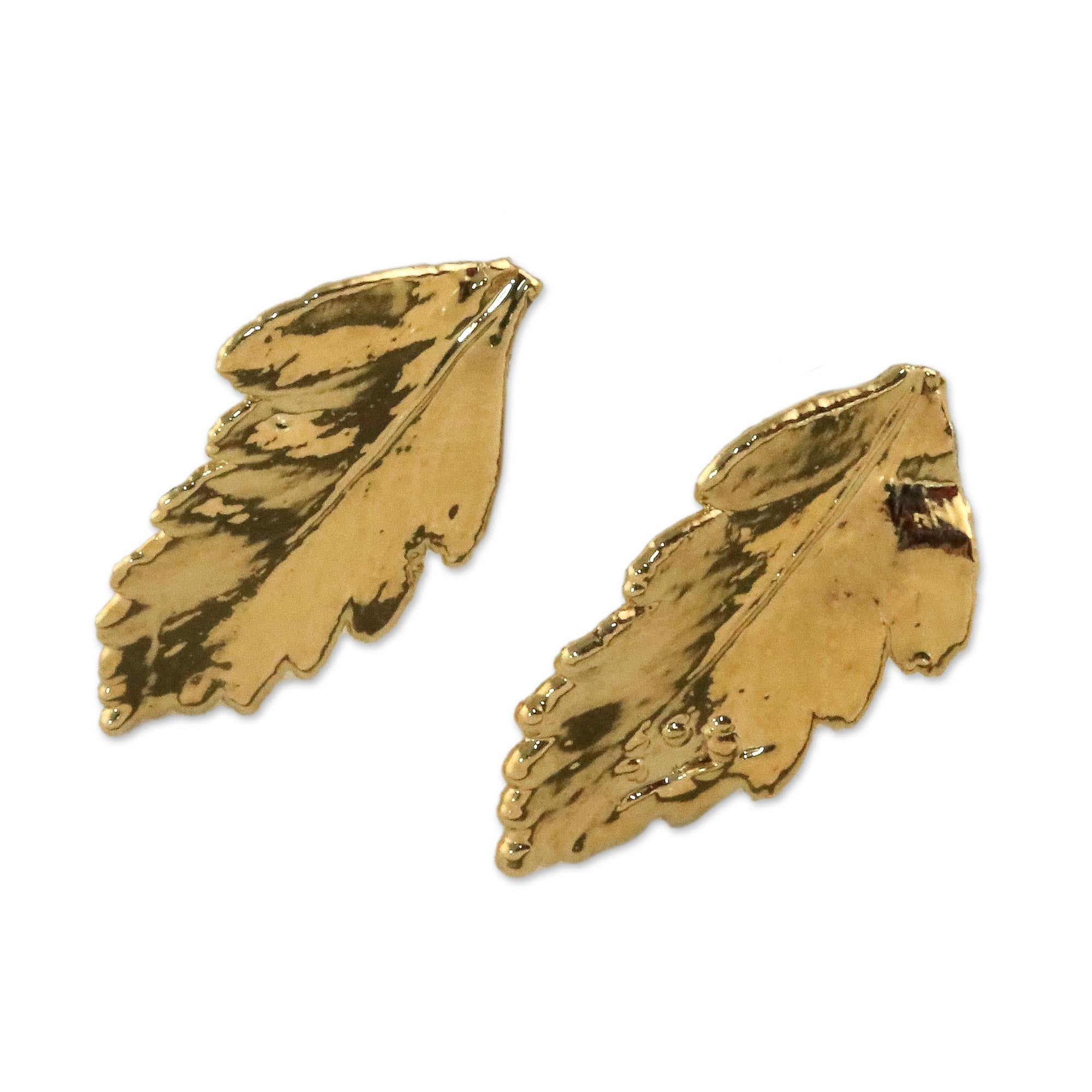 Premium 22k Gold Plated Davallia Leaf Earrings - Handcrafted in Thailand