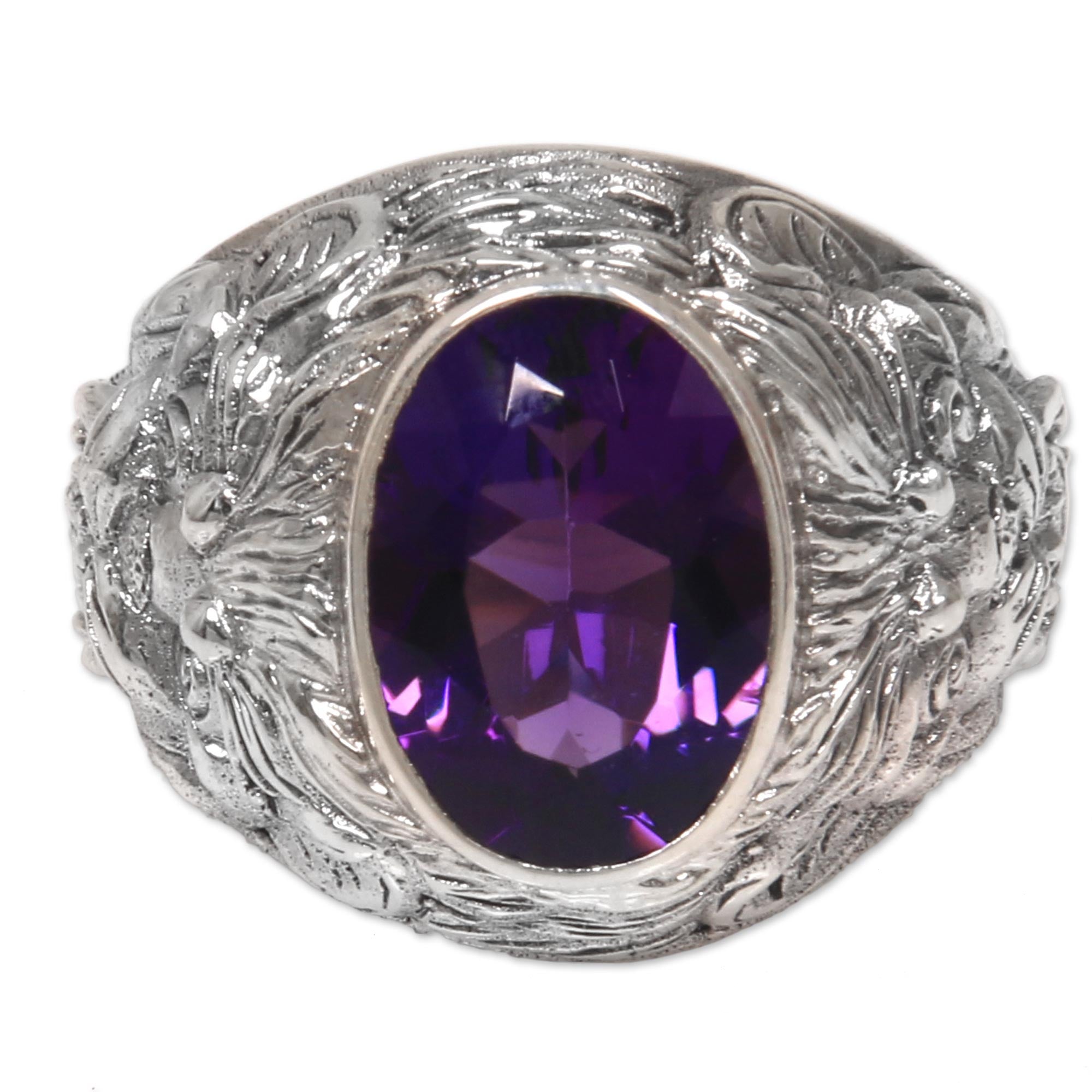 Premium Amethyst & Silver Barong Ring - Ultimate Protection & Style