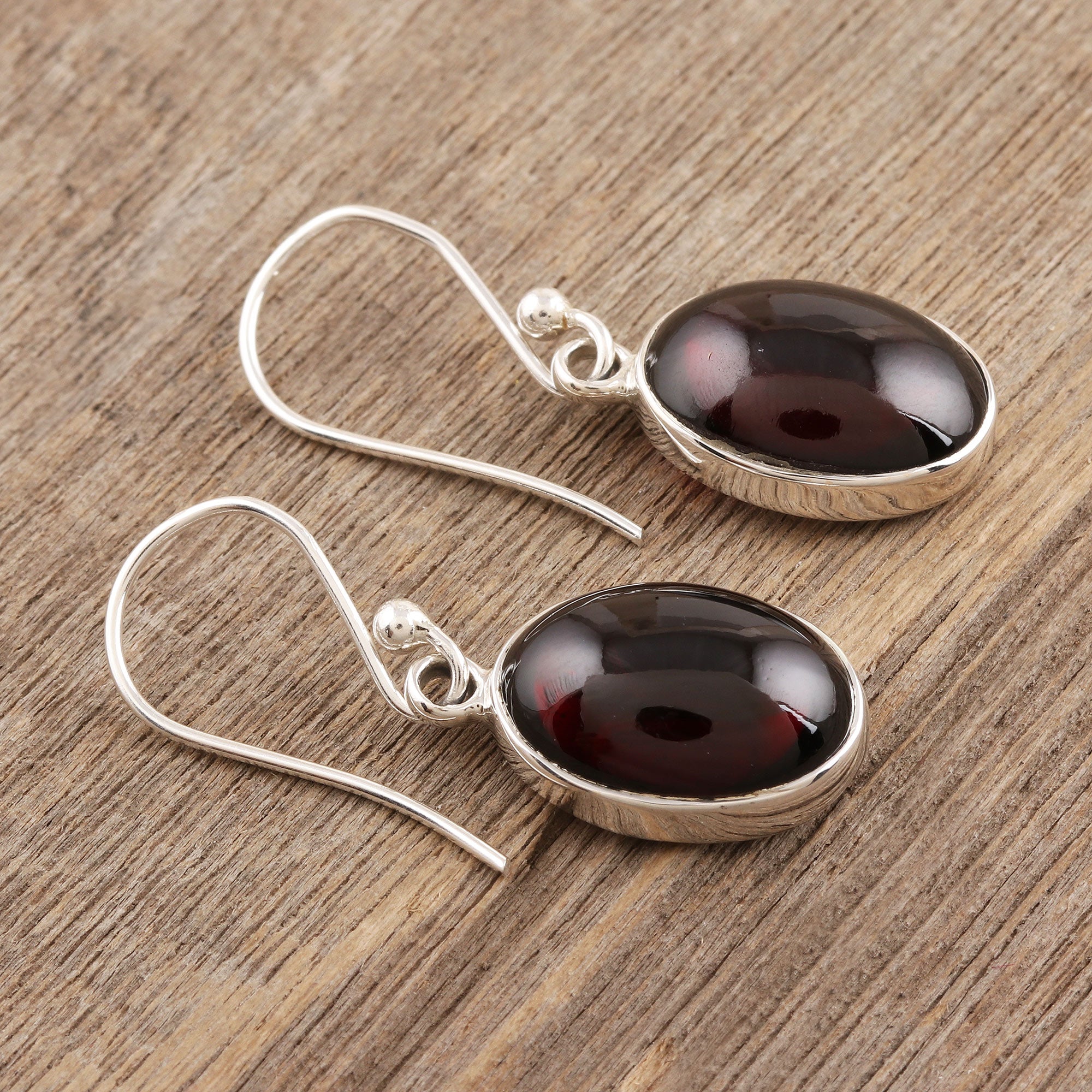 Premium Oval Embers Garnet Dangle Earrings - Handcrafted Sterling Silver