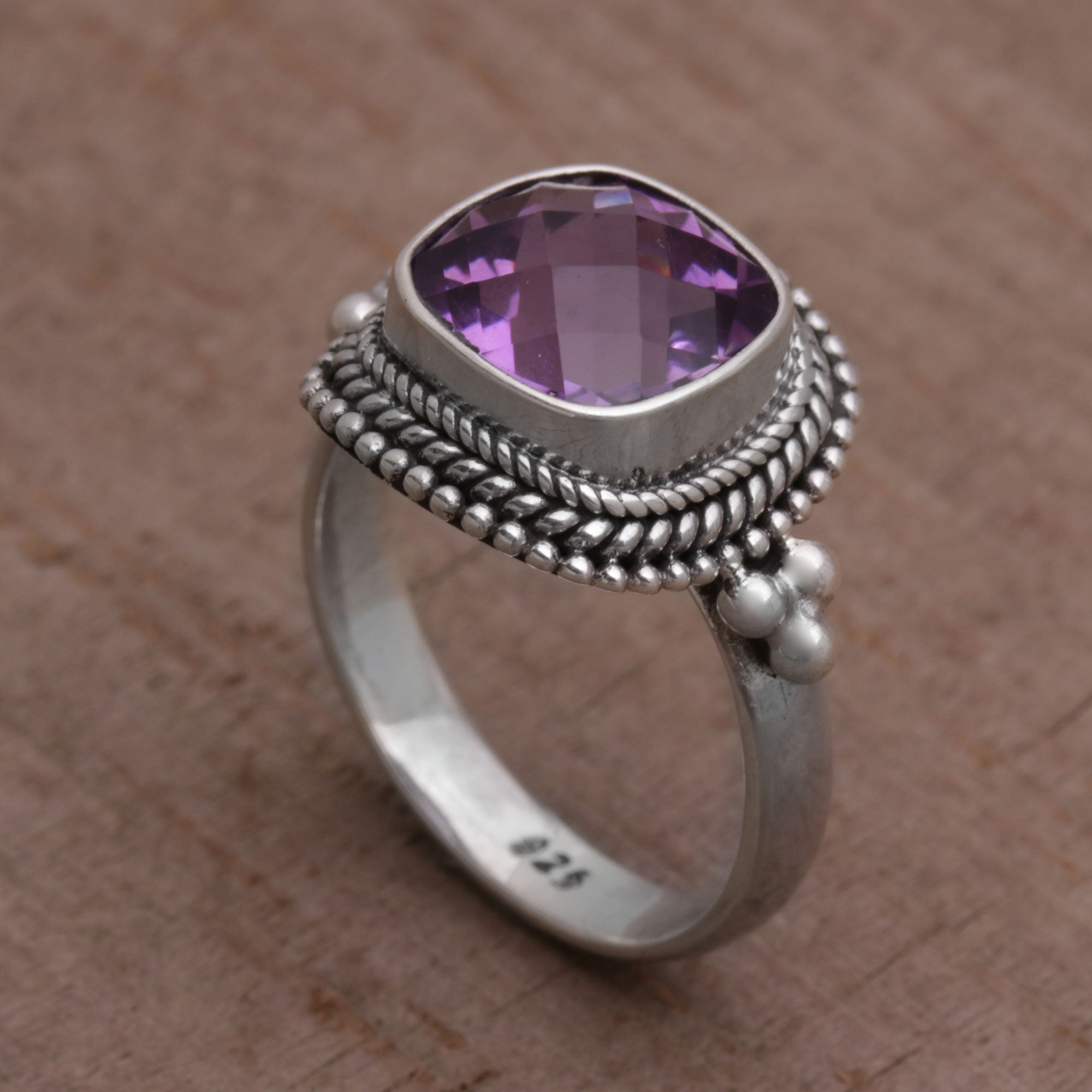 Premium Amethyst Cocktail Ring – Handcrafted Sterling Silver Jewelry from Bali