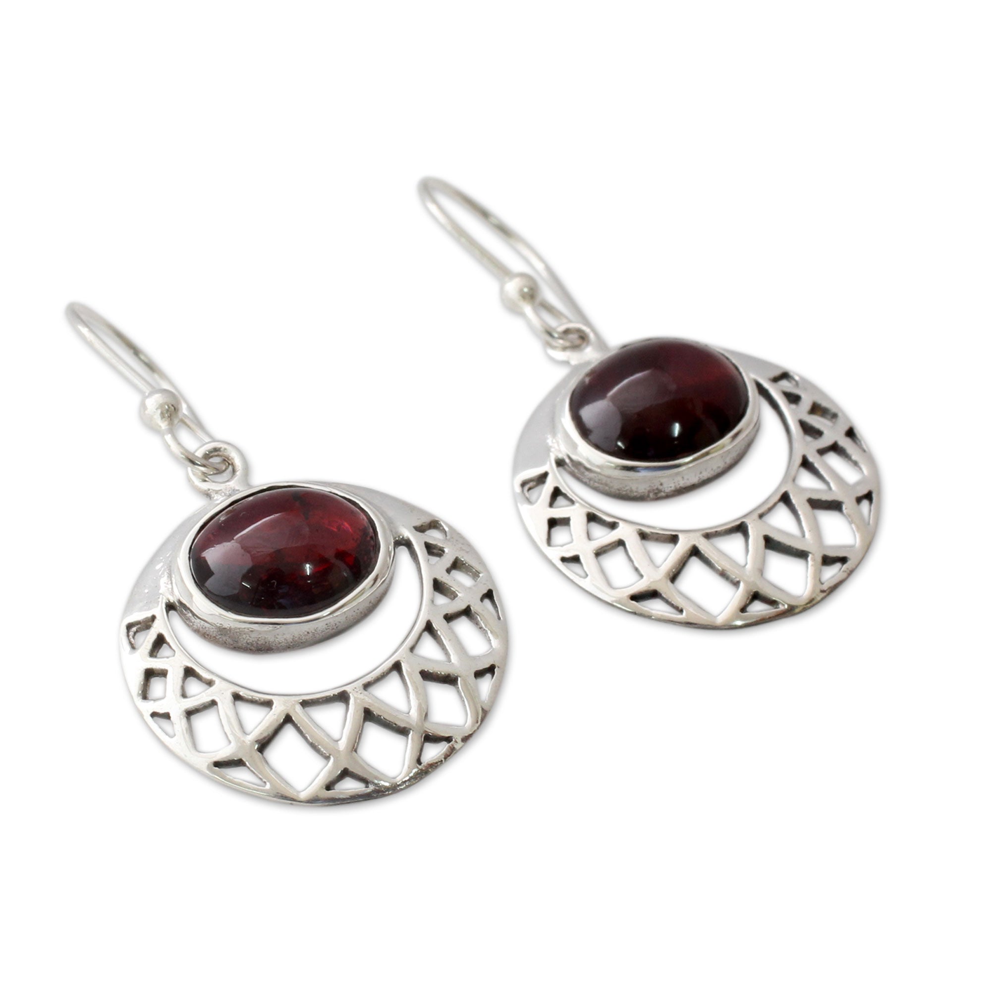 Premium Sterling Silver Jali Earrings with Garnets - Handcrafted Elegance