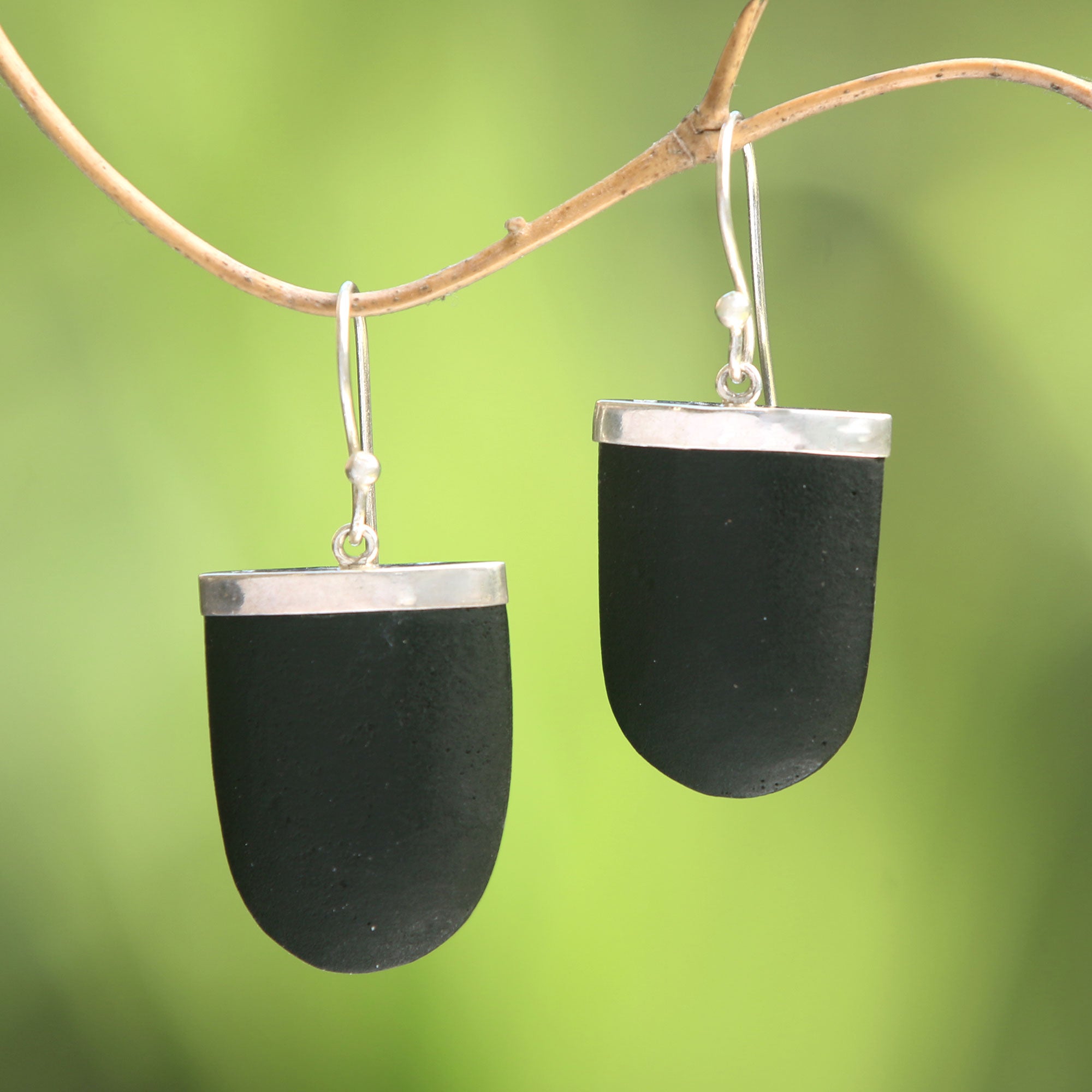 Premium Dark Empress Sterling Silver & Black Lava Stone Dangle Earrings