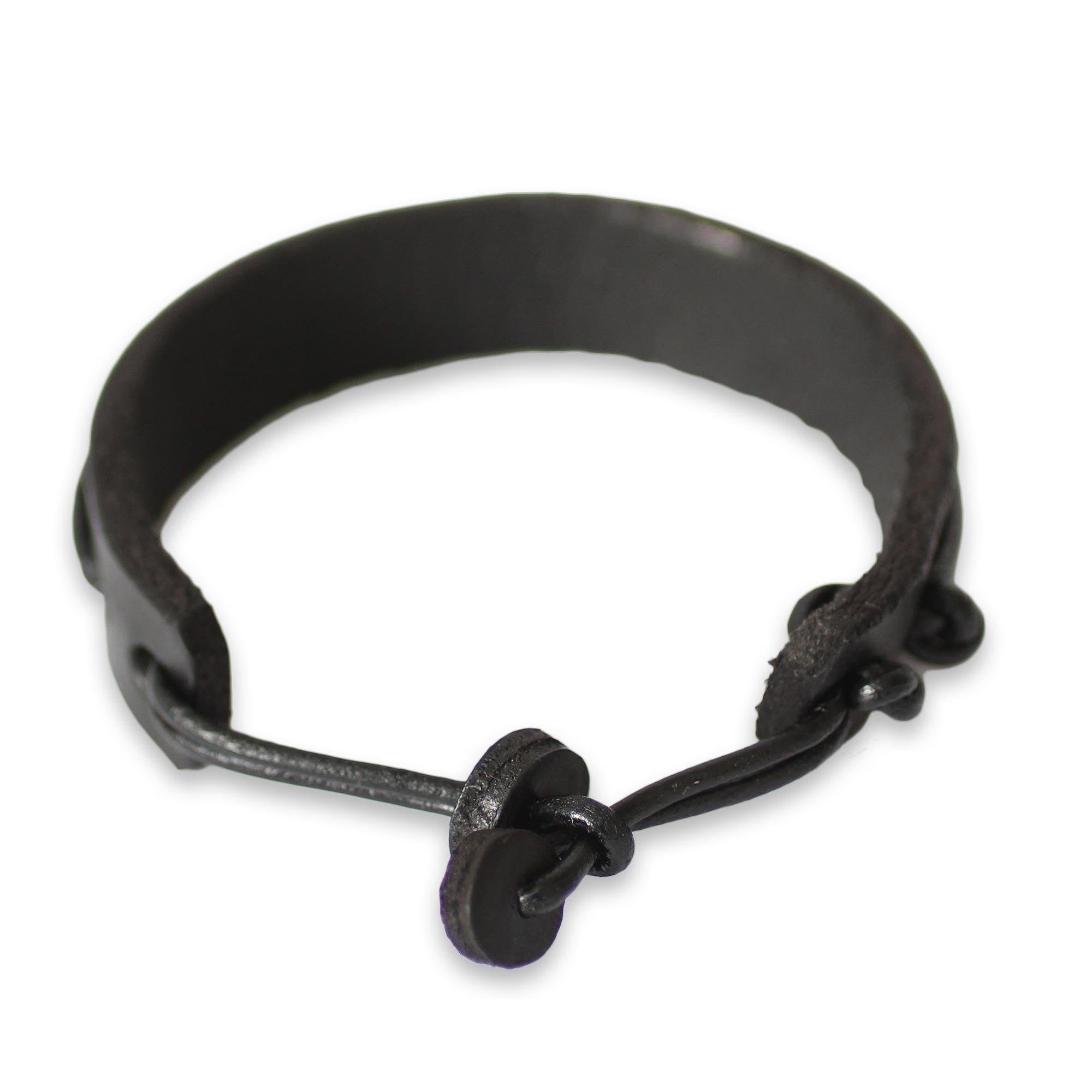 Premium Men's Black Leather Bracelet - Handcrafted in Ghana