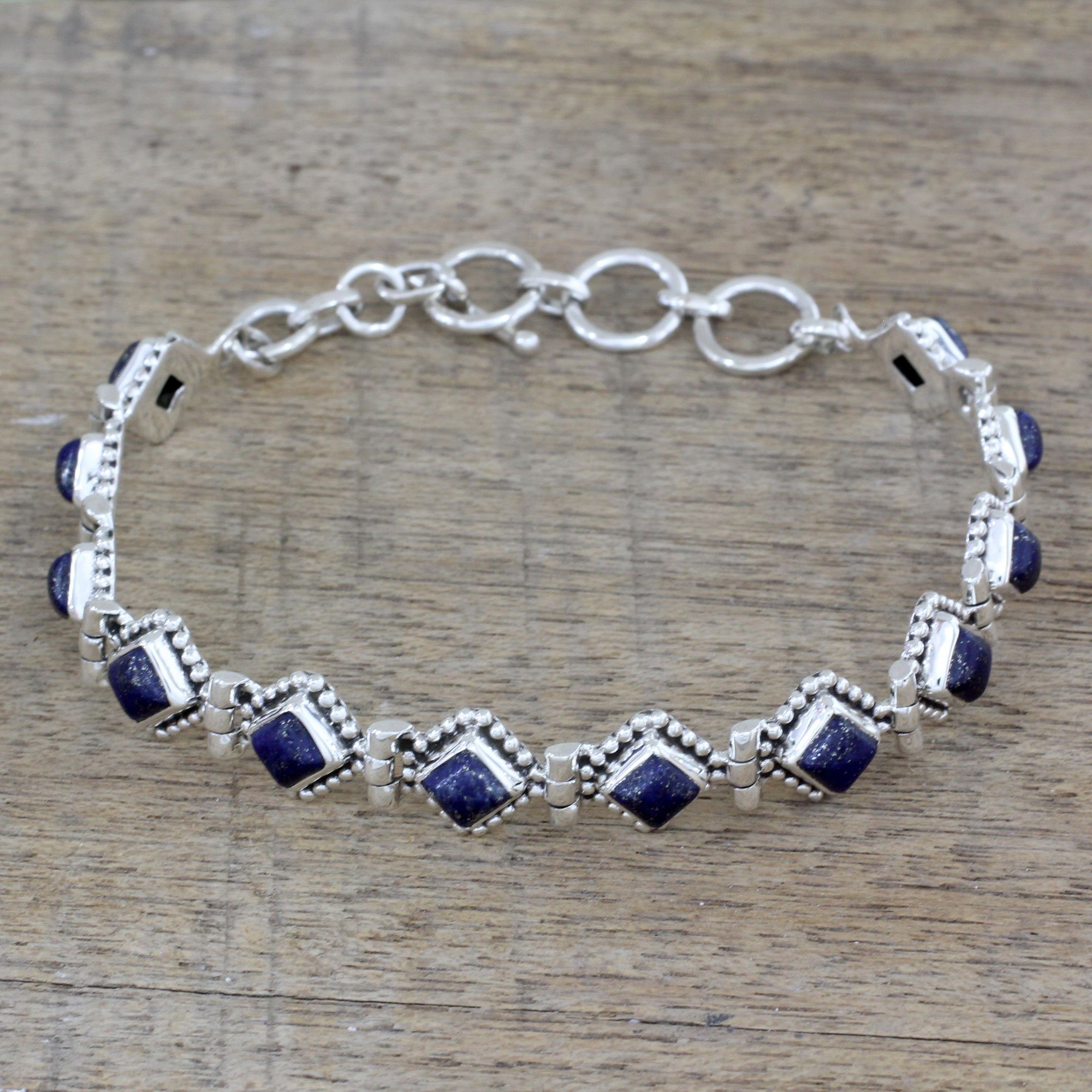 Premium Lapis Lazuli & Sterling Silver Tennis Bracelet - Handcrafted Elegance