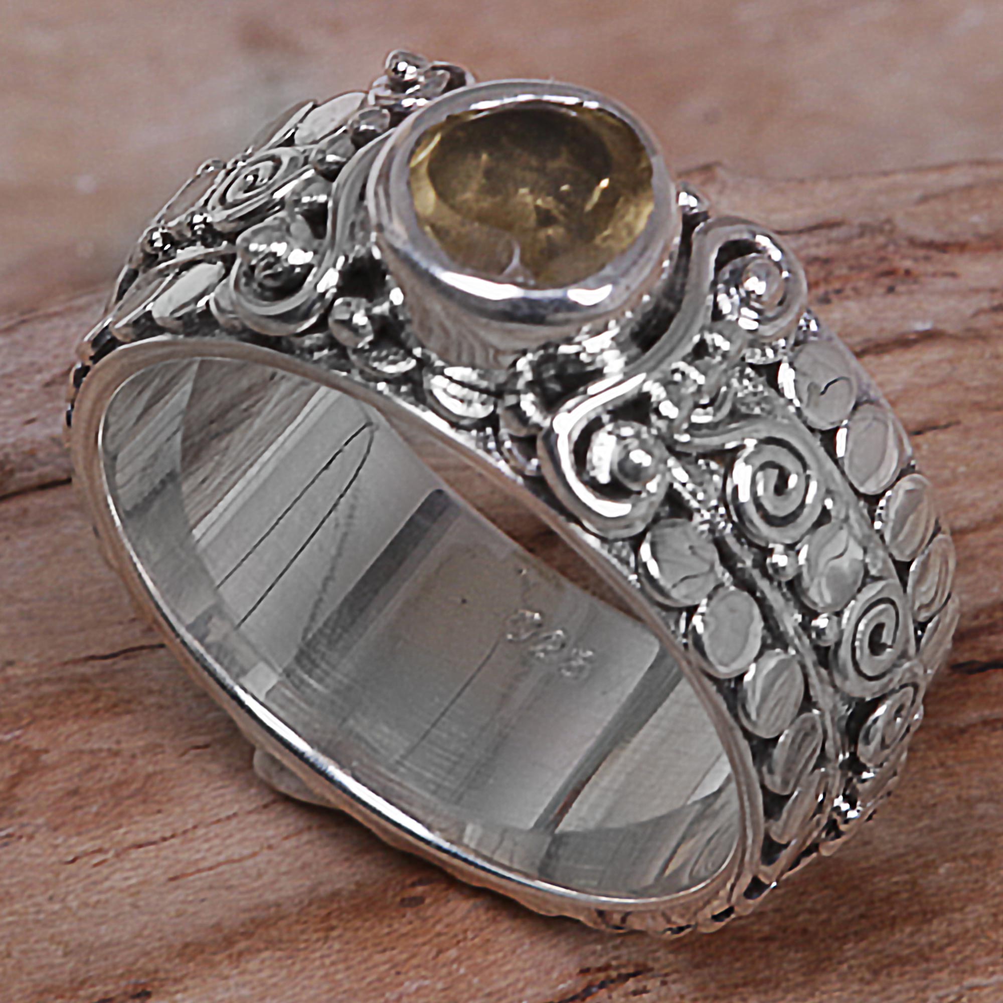 Premium Citrine Sterling Silver Ring – Handcrafted Swirling Serenity Design