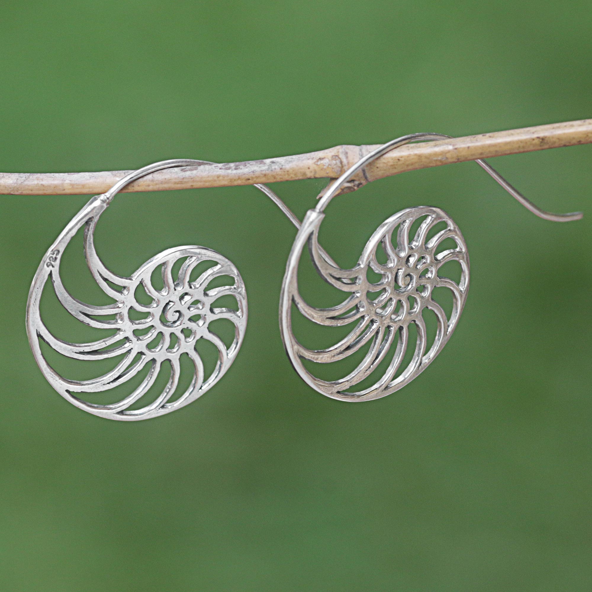 Premium Spiral Nautilus Shell Drop Earrings - Handmade Sterling Silver