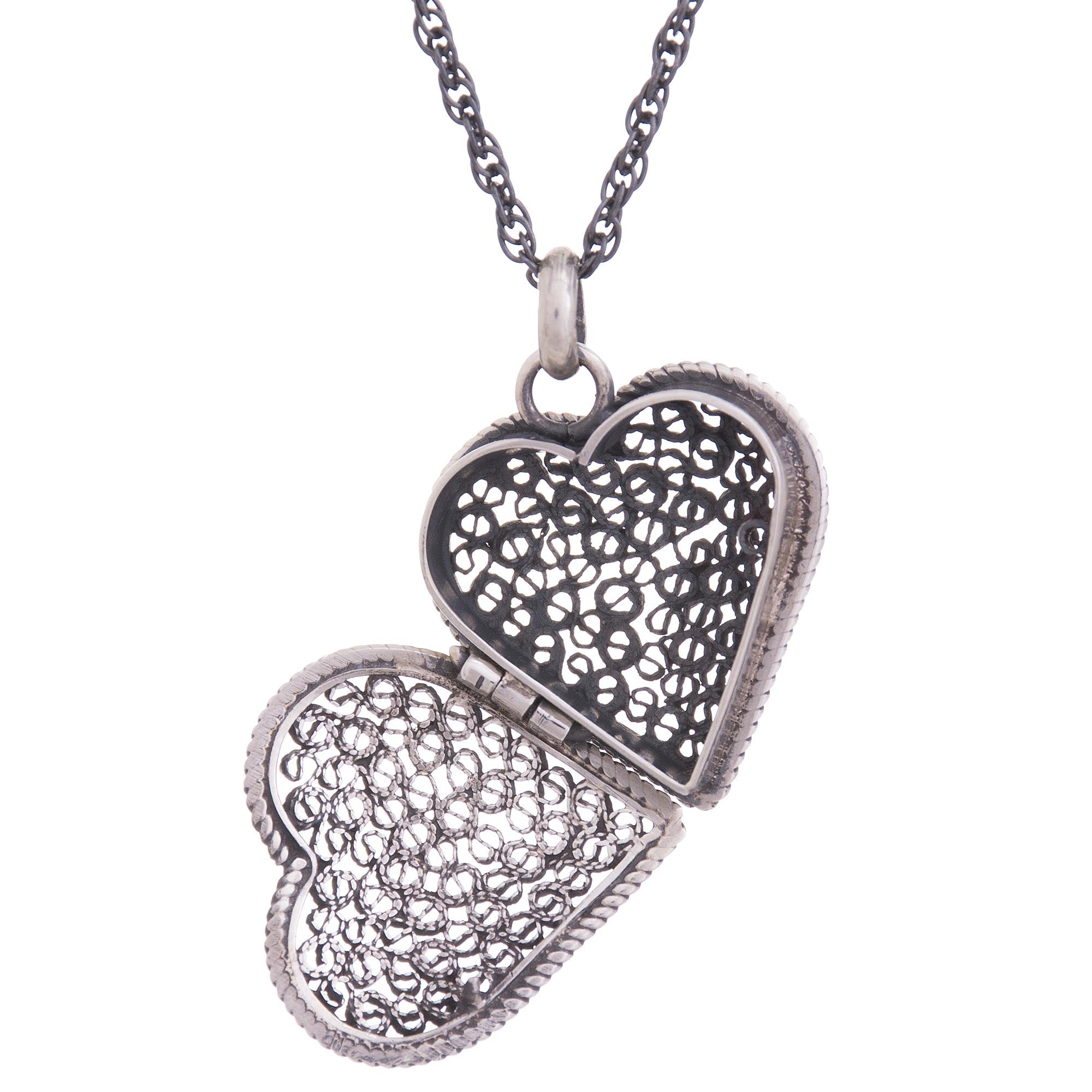 Premium Sterling Silver Heart Locket Necklace - Exquisite Peruvian Filigree Design