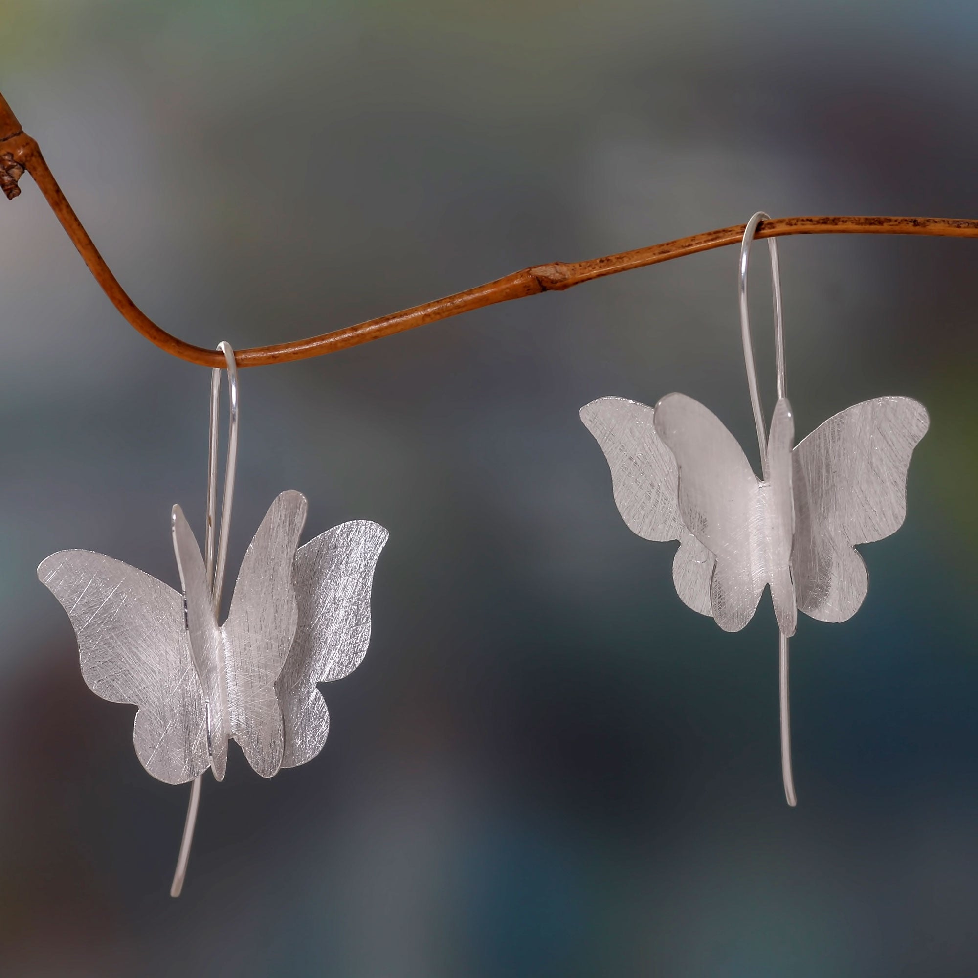 Premium Silver Butterfly Drop Earrings - Handmade Elegance