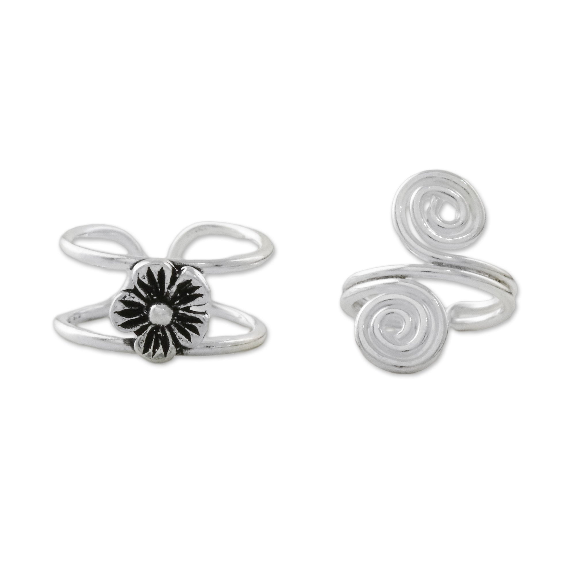 Premium Sterling Silver Floral & Spiral Ear Cuffs – Handcrafted in Thailand