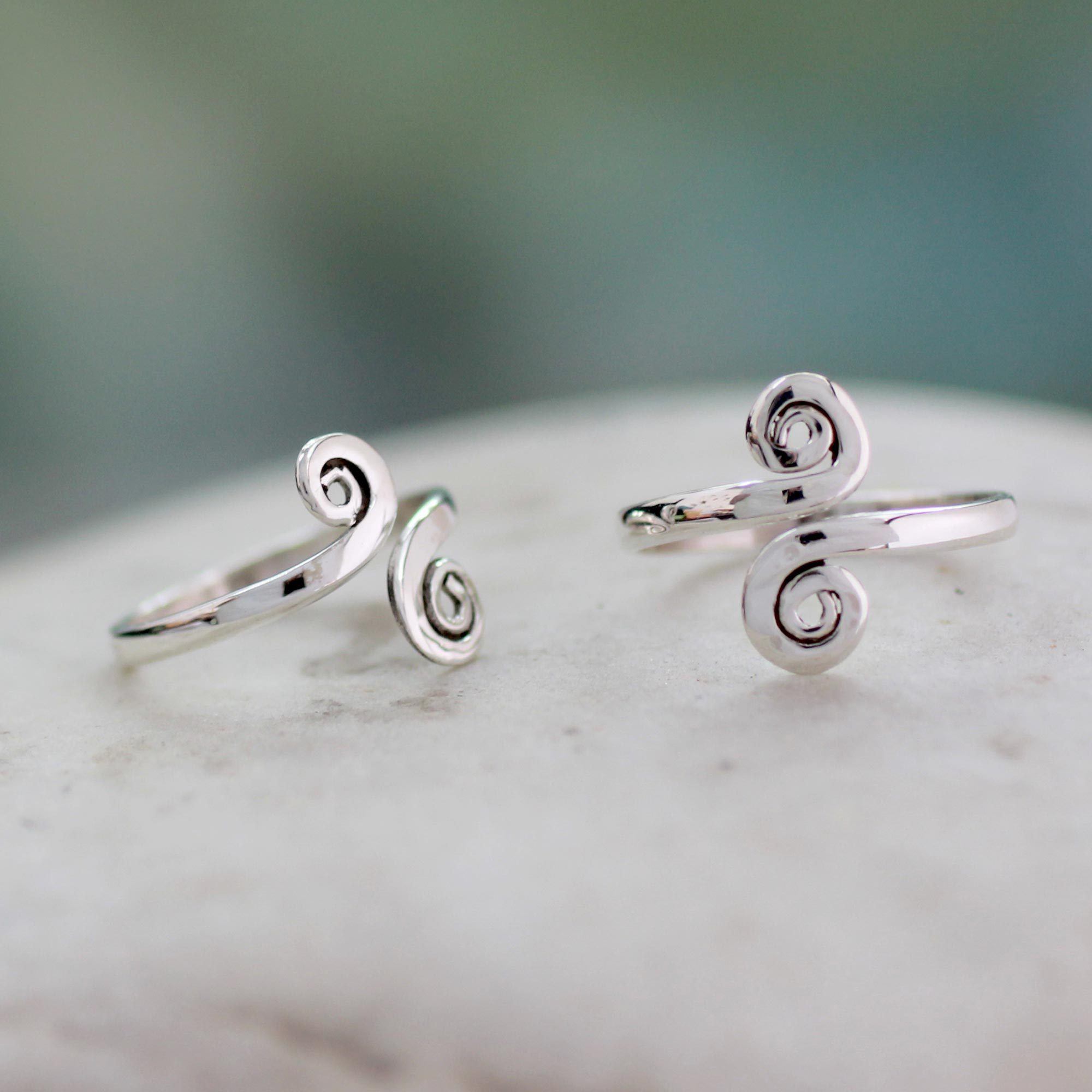 Premium Sterling Silver Adjustable Toe Ring Duo - Handmade in India