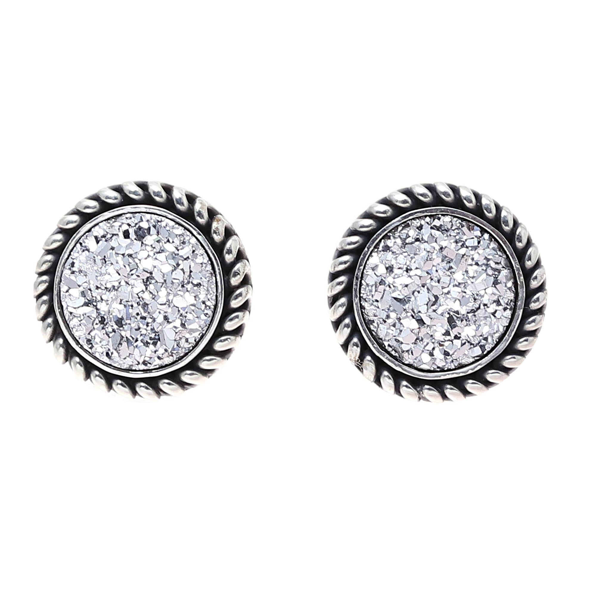 Premium White Sphere Drusy Quartz Silver Stud Earrings – Ultimate Elegance