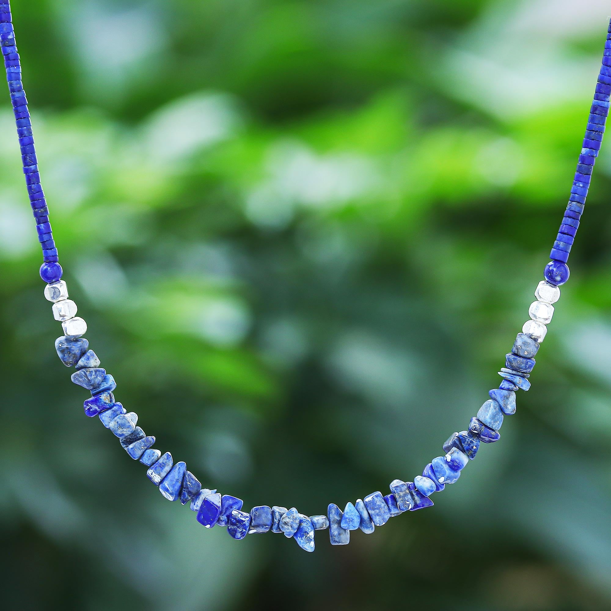 Premium Lapis Lazuli & Karen Silver Beaded Necklace – Nature's Finest Elegance