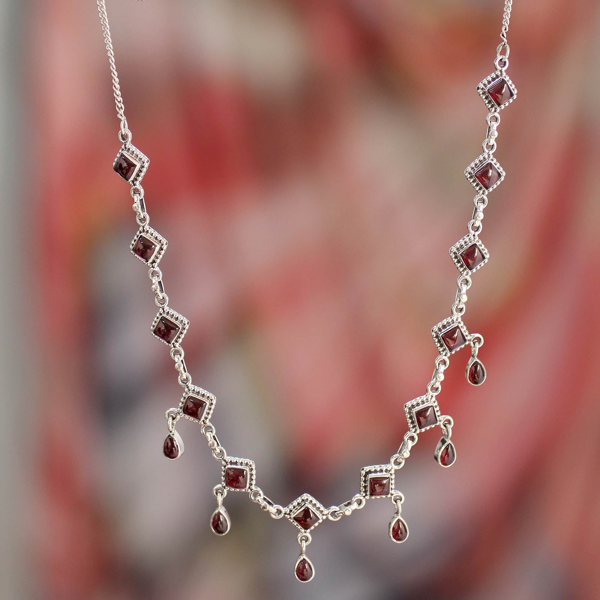 Premium Queen of Diamonds Waterfall Necklace - Elegant Garnet Jewelry