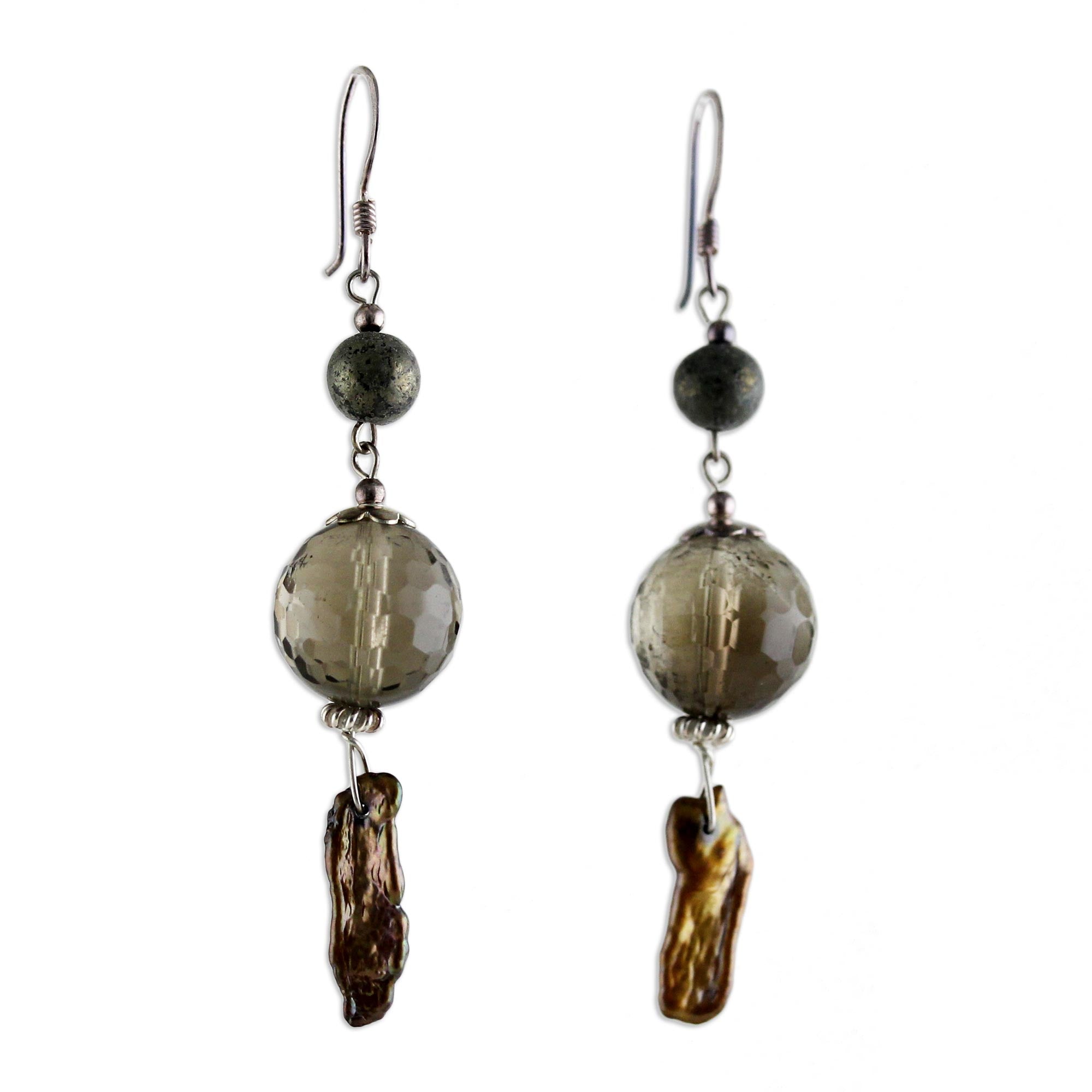 Premium Exotic Pearl & Smoky Quartz Dangle Earrings