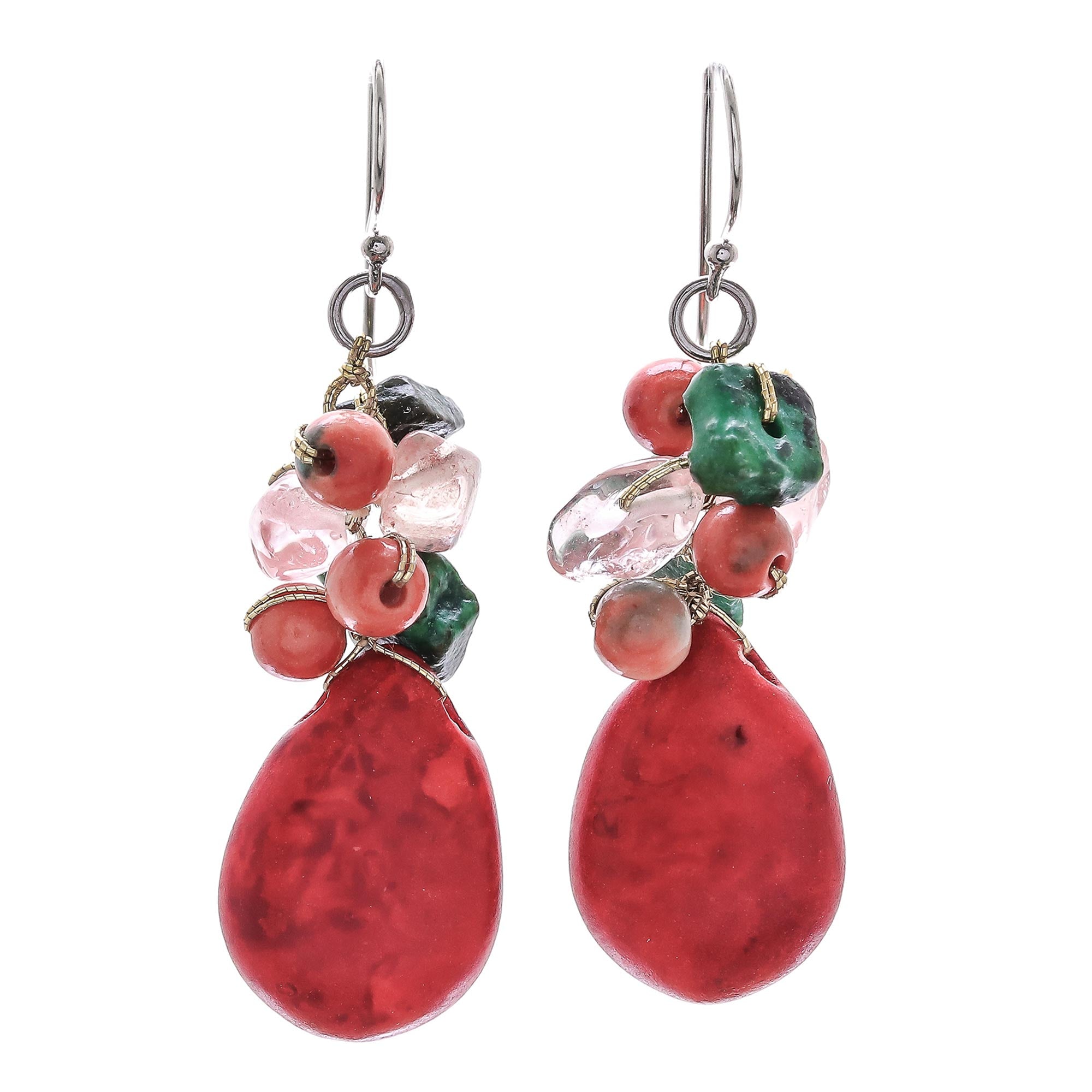 Premium Summer Fire Multi-Gemstone Dangle Earrings - Handcrafted in Thailand