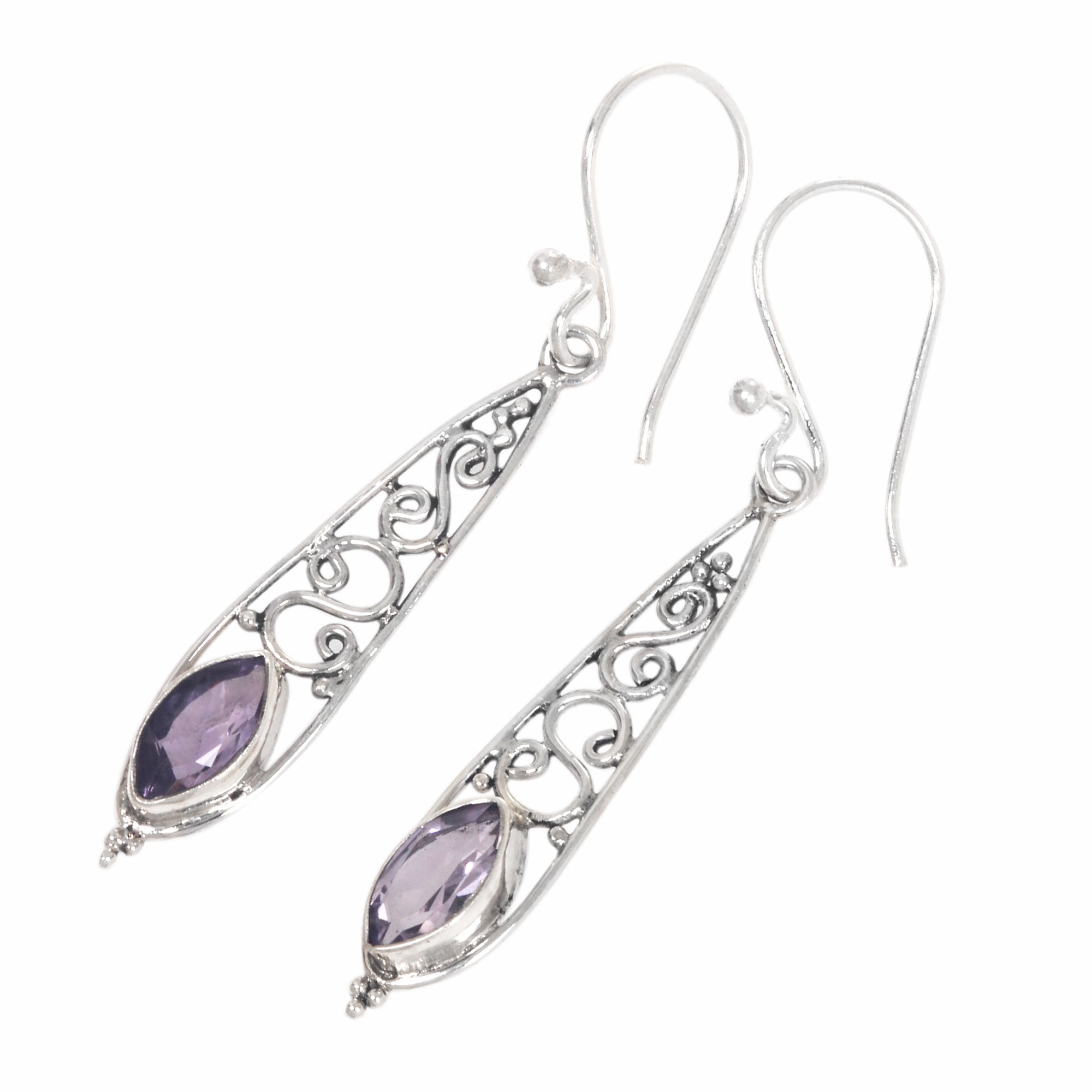 Premium Amethyst & Silver Jasmine Dew Dangle Earrings - Handcrafted Elegance