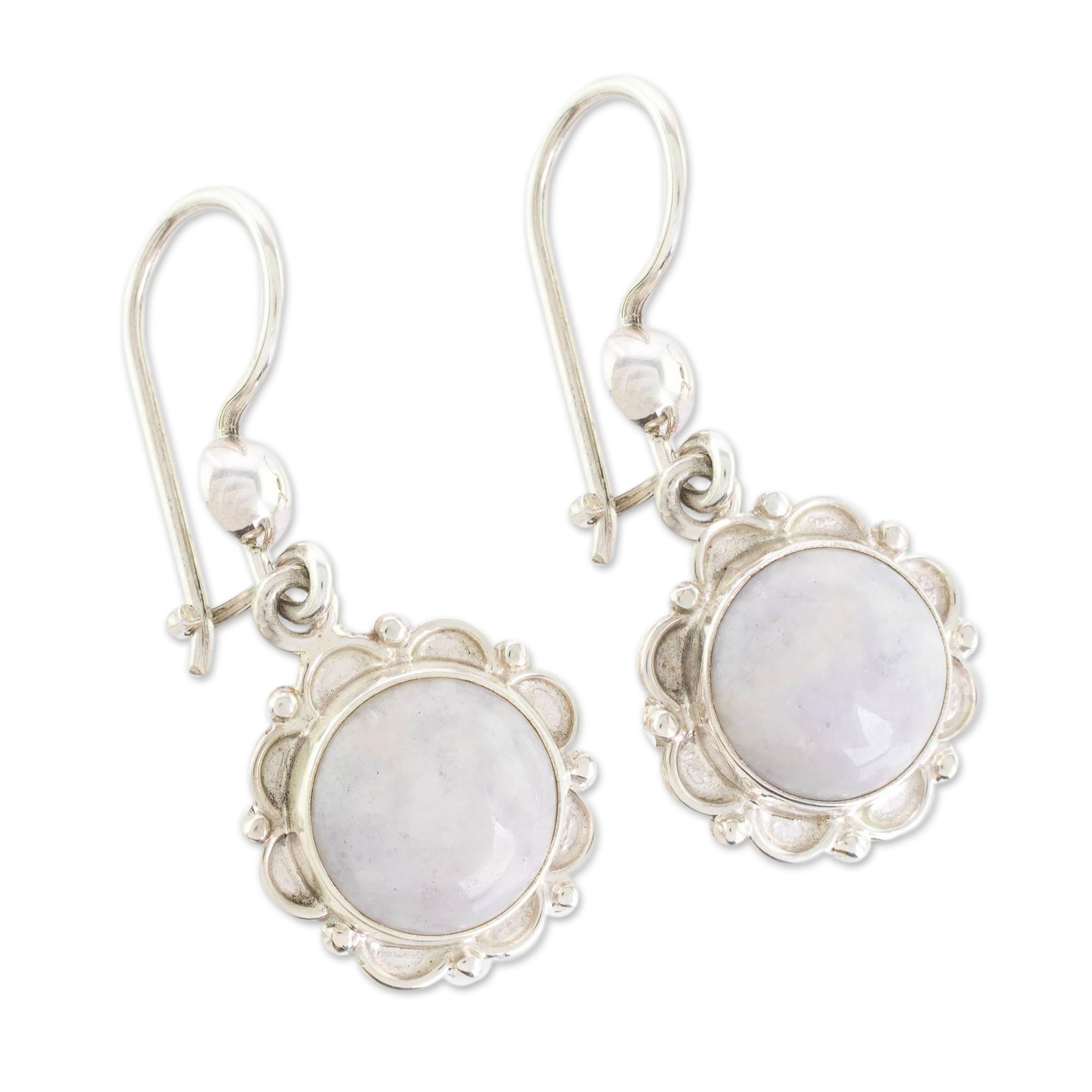 Premium Lilac Jade Silver Dangle Earrings - Handcrafted Elegance