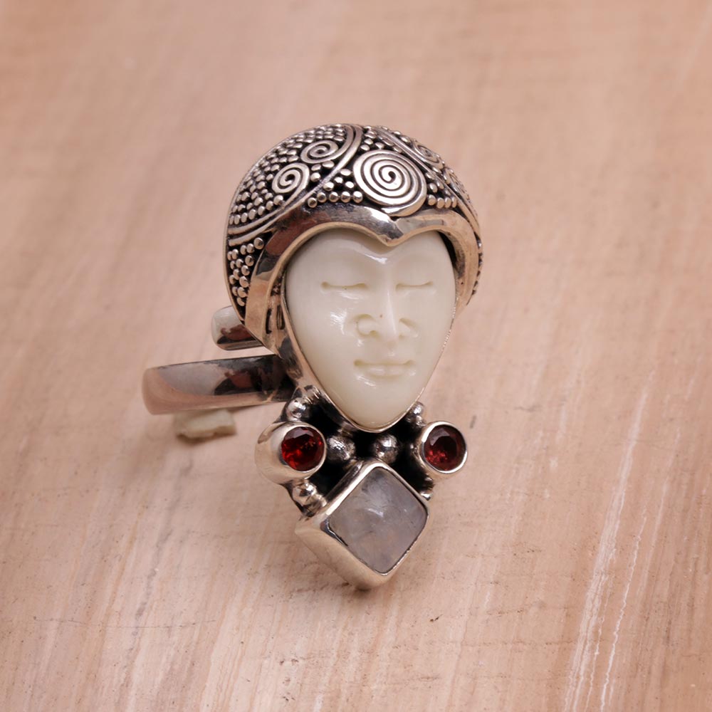 Premium Honored Knight Rainbow Moonstone & Garnet Ring